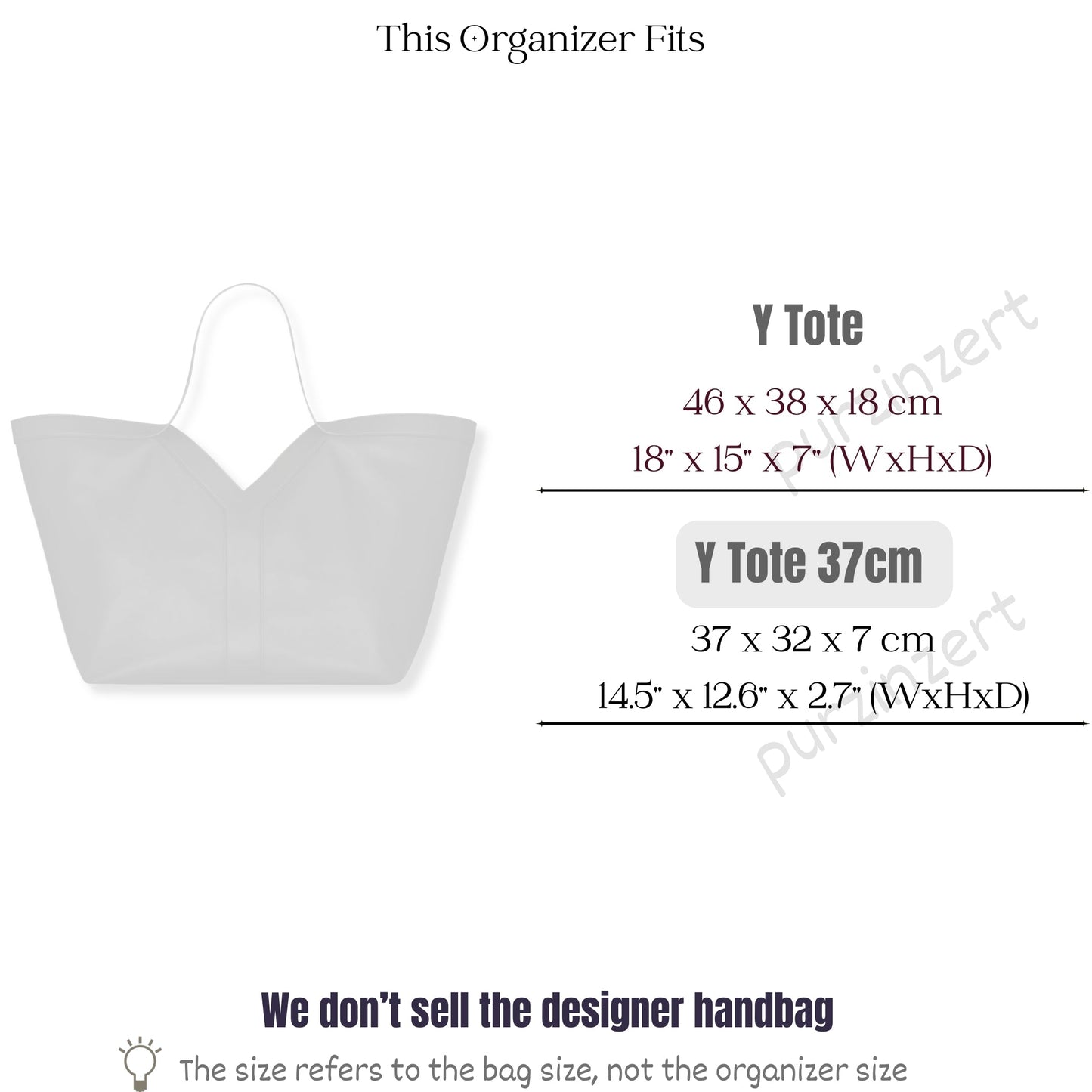 Bag Insert for (Saint Laurent (YSL), Y Tote 37cm) Organizer of Nylon Fabric