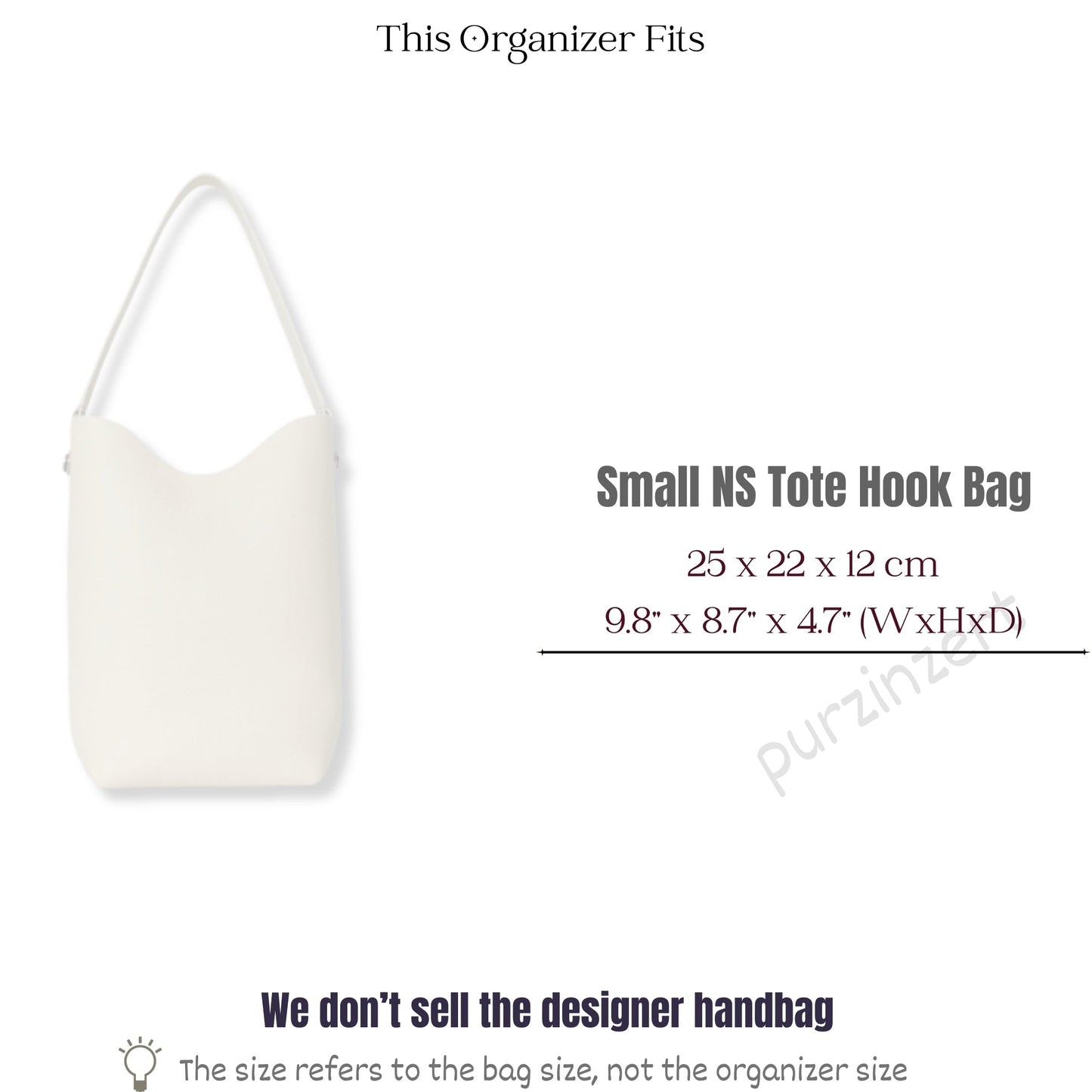 Bag Insert for (The Row, Small NS Tote Hook Bag) Organizer of Silk Fabric