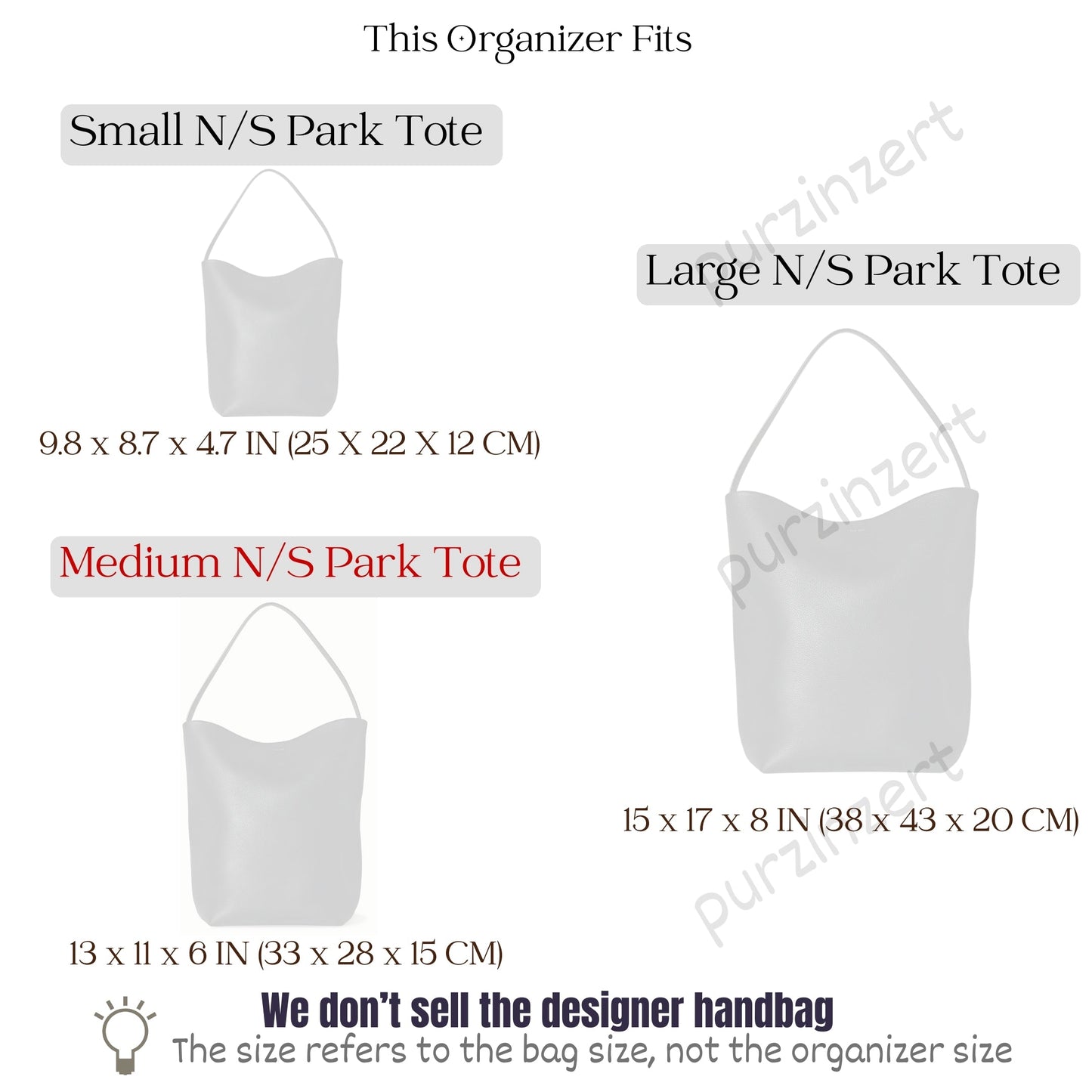 Bag Insert for (The Row, Medium N/S Park Tote) Organizer of Felt Fabric