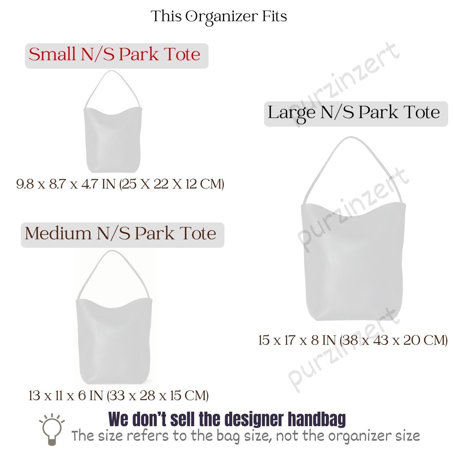 Bag Insert for (The Row, Small N/S Park Tote) Organizer of Felt Fabric