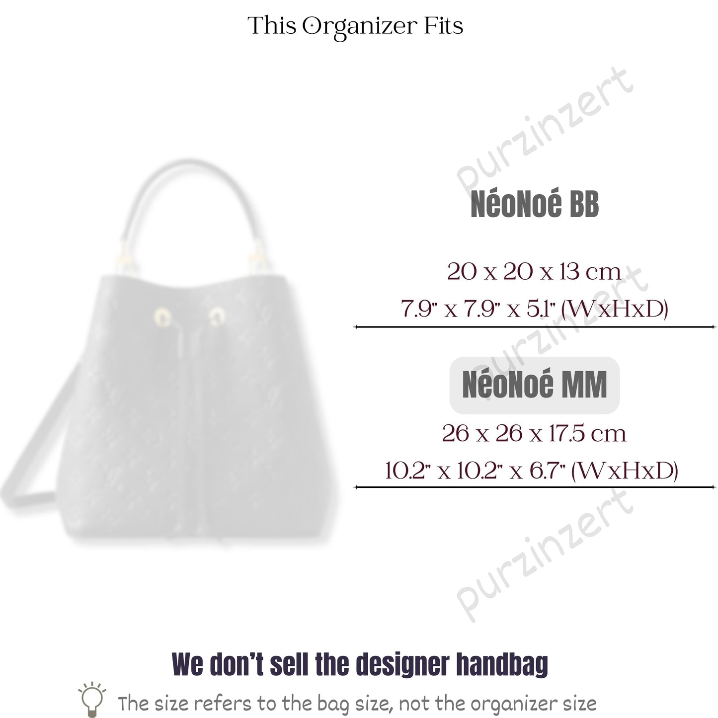 Bag Insert for (LV, NéoNoé MM (Medium)) Organizer of Felt Fabric