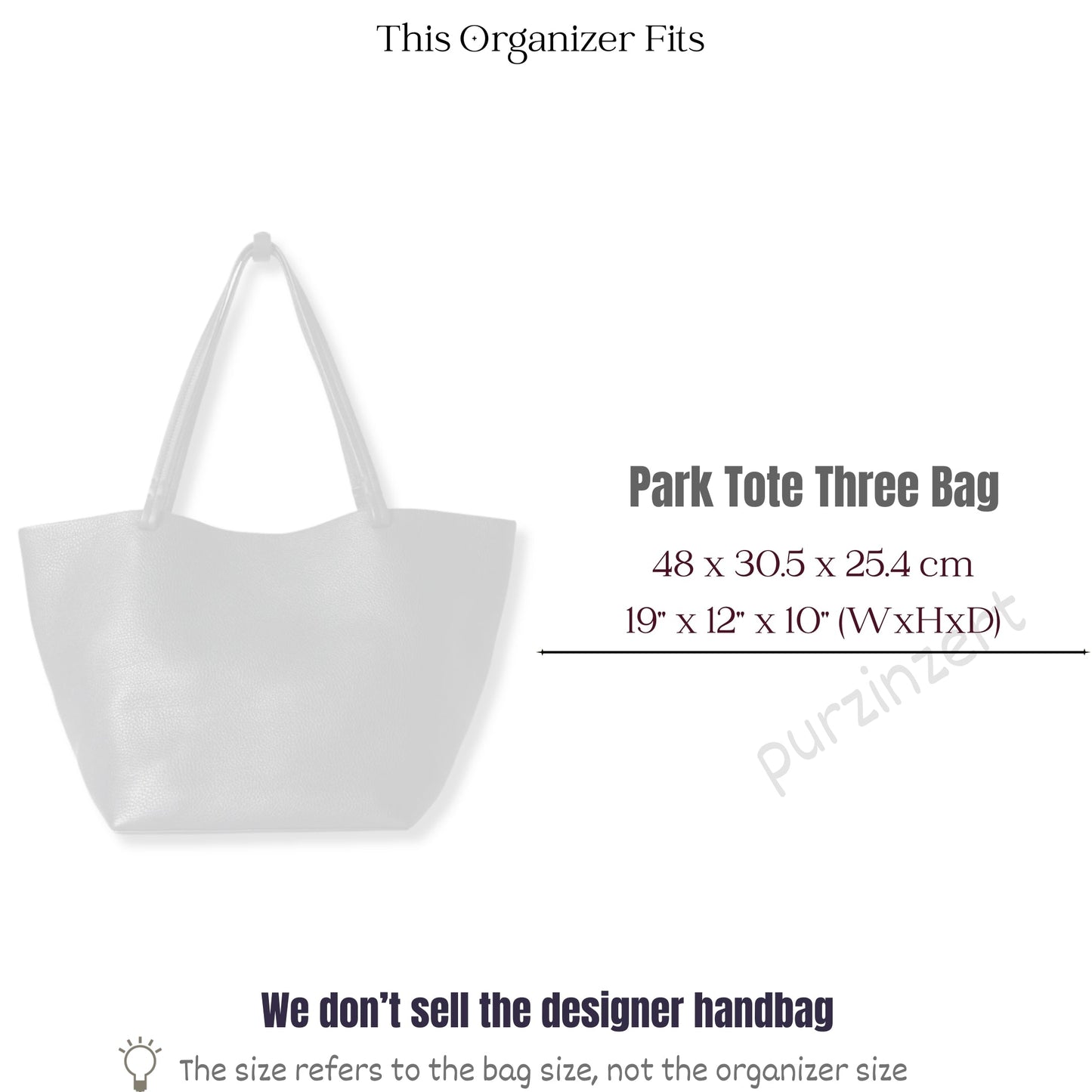 Bag Insert for (The Row, Park Tote Three Bag) Organizer of Nylon Fabric