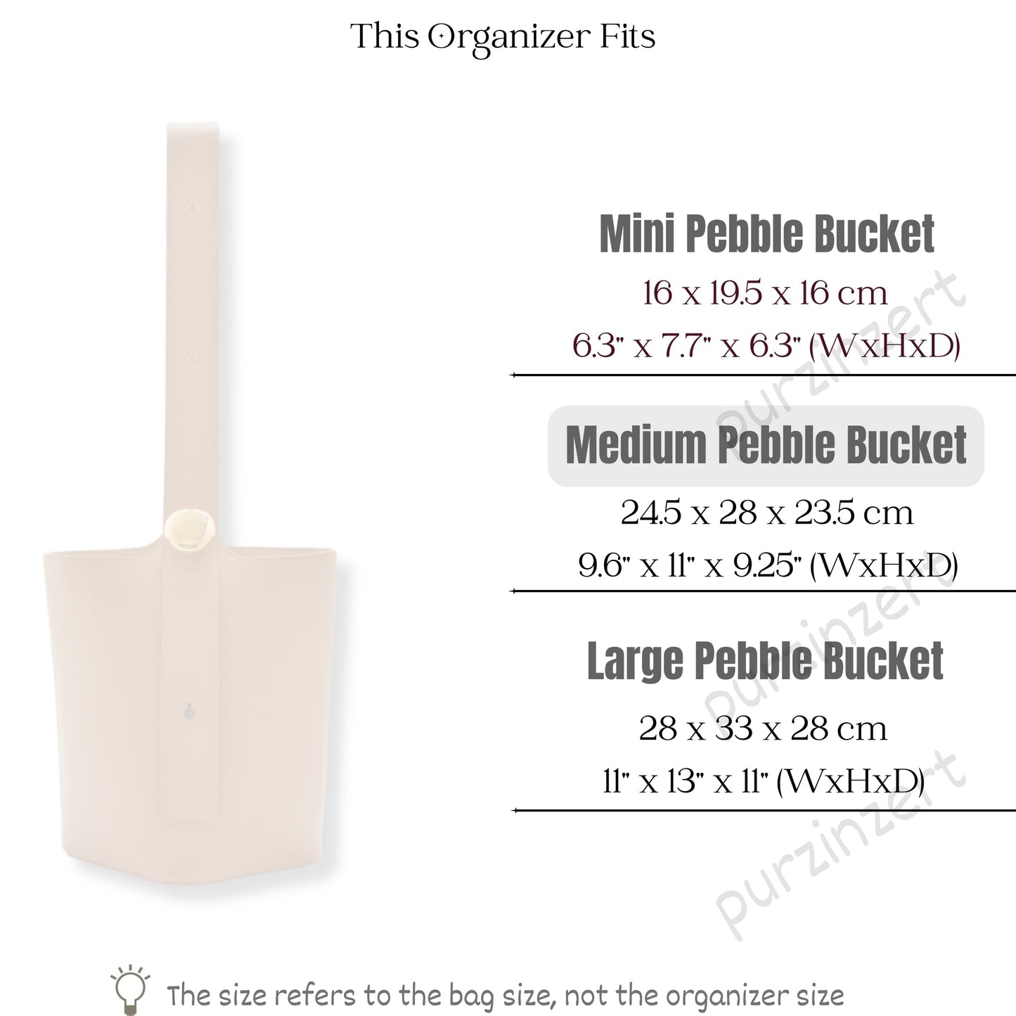 Bag Insert for (Loewe, Medium Pebble Bucket) Organizer of Felt Fabric