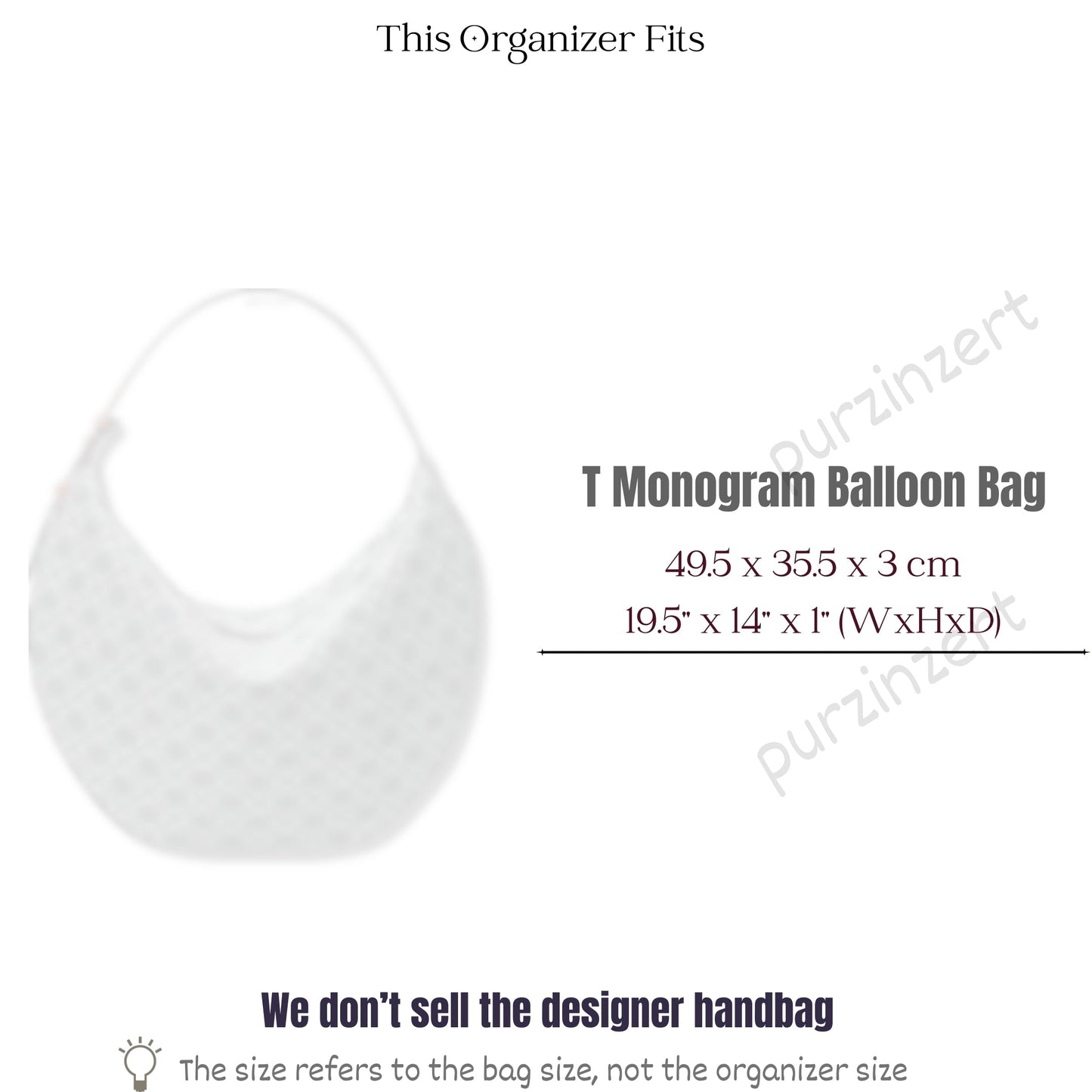 Bag Insert for (Tory Burch, T Monogram Balloon Bag) Organizer of Nylon Fabric
