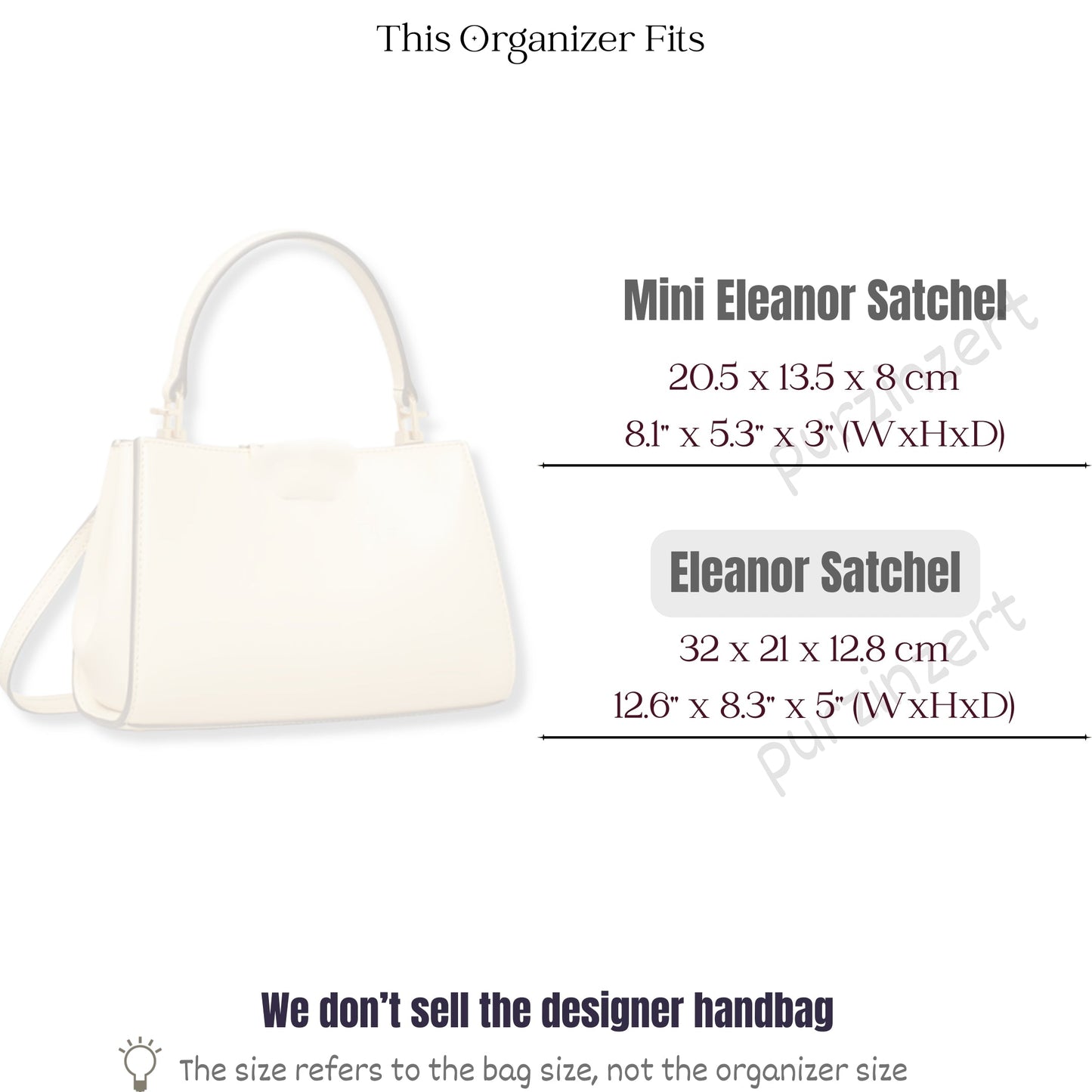 Bag Insert for (Tory Burch, Eleanor Satchel 32W 21H) Organizer of Silk Fabric