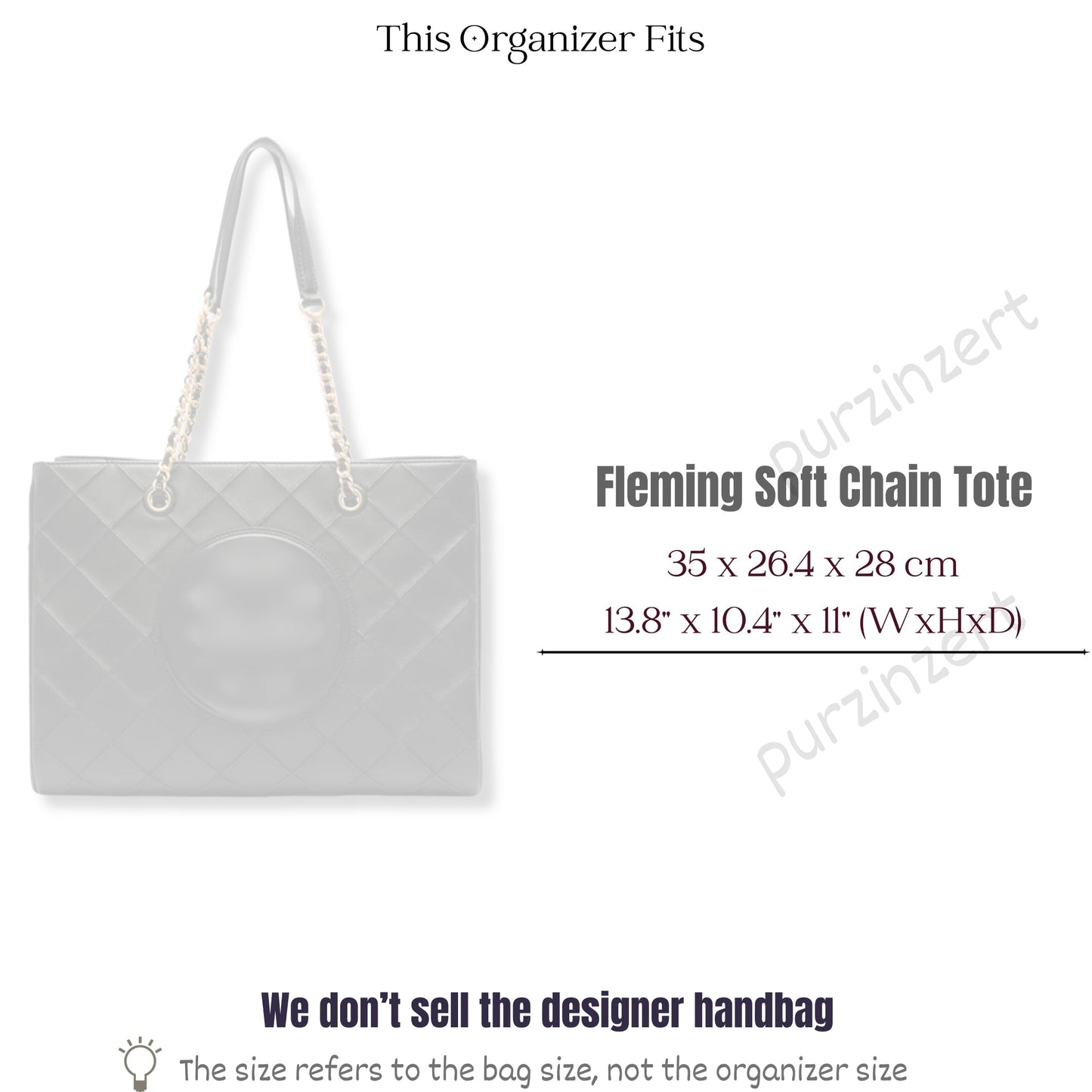 Bag Insert for (Tory Burch, Fleming Soft Chain Tote) Organizer of Silk Fabric