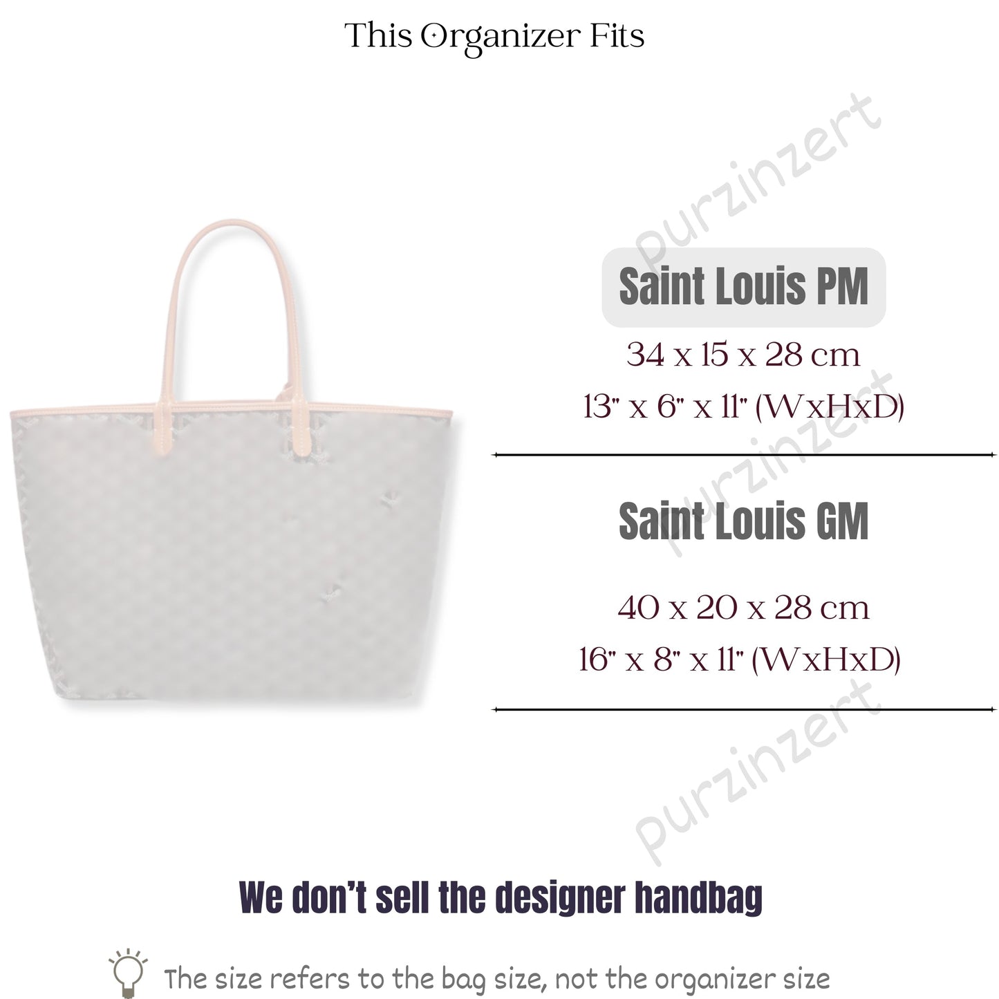 Bag Insert for (Goyard, St Saint Louis PM (Small)) Organizer of Felt Fabric