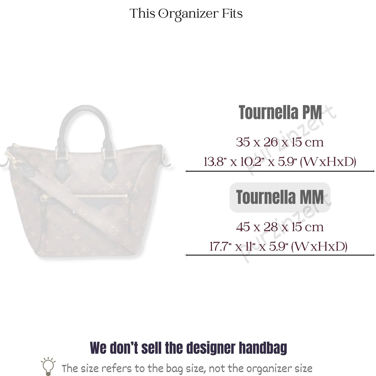 Bag Insert for (LV, Tournelle MM (Medium)) Organizer of Felt Fabric