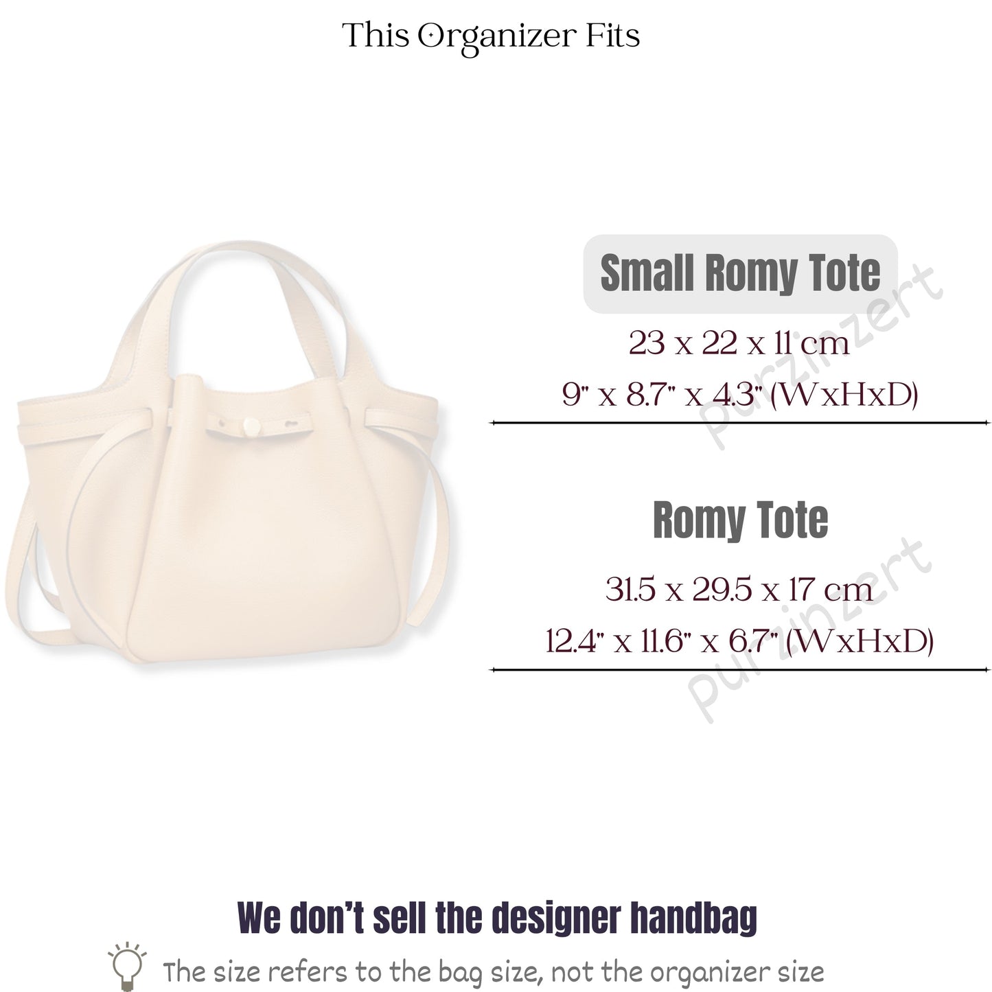 Bag Insert for (Tory Burch, Small Romy Tote) Organizer of Felt Fabric