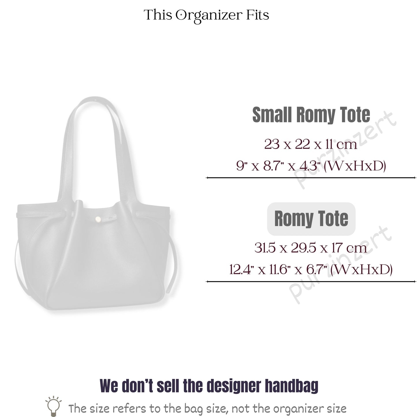 Bag Insert for (Tory Burch, Romy Tote) Organizer of Felt Fabric