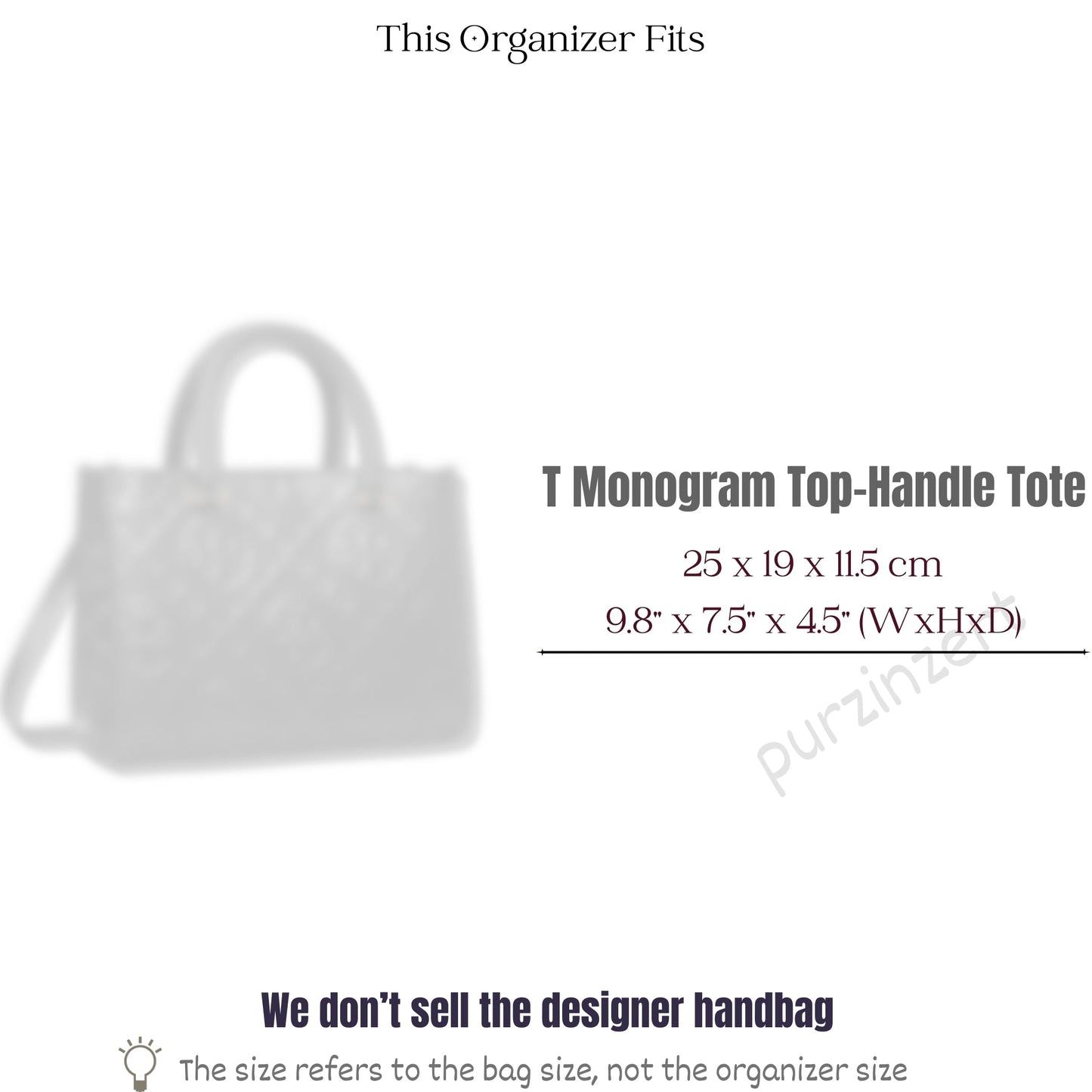 Bag Insert for (Tory Burch, T Monogram Top-Handle Tote) Organizer of Felt Fabric