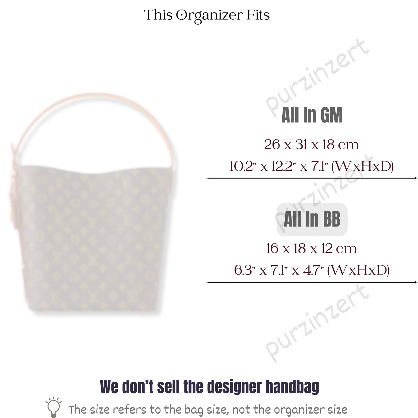 Bag Insert for (LV, All In BB Bucket) Organizer of Silk Fabric