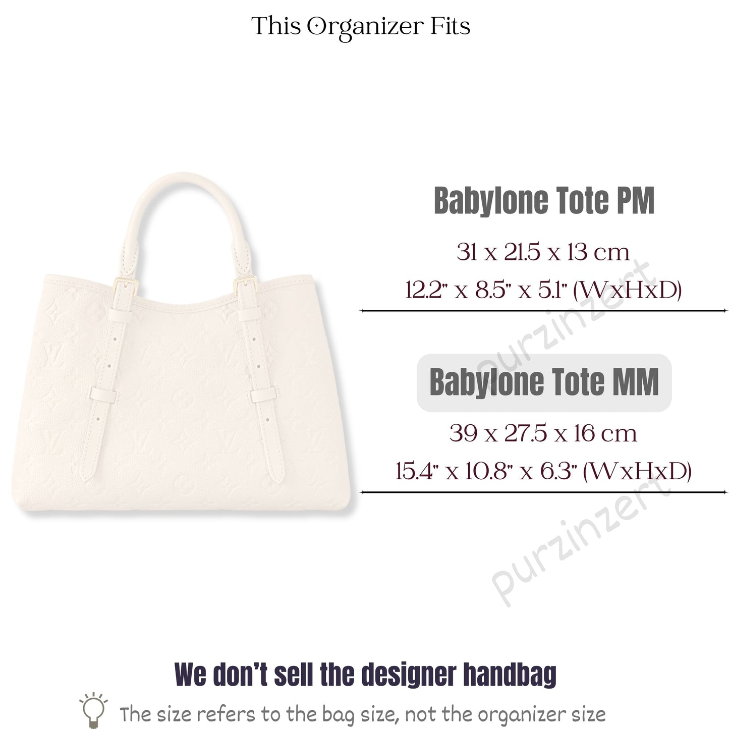 Bag Insert for (LV, Babylone Tote MM) Organizer of Felt Fabric