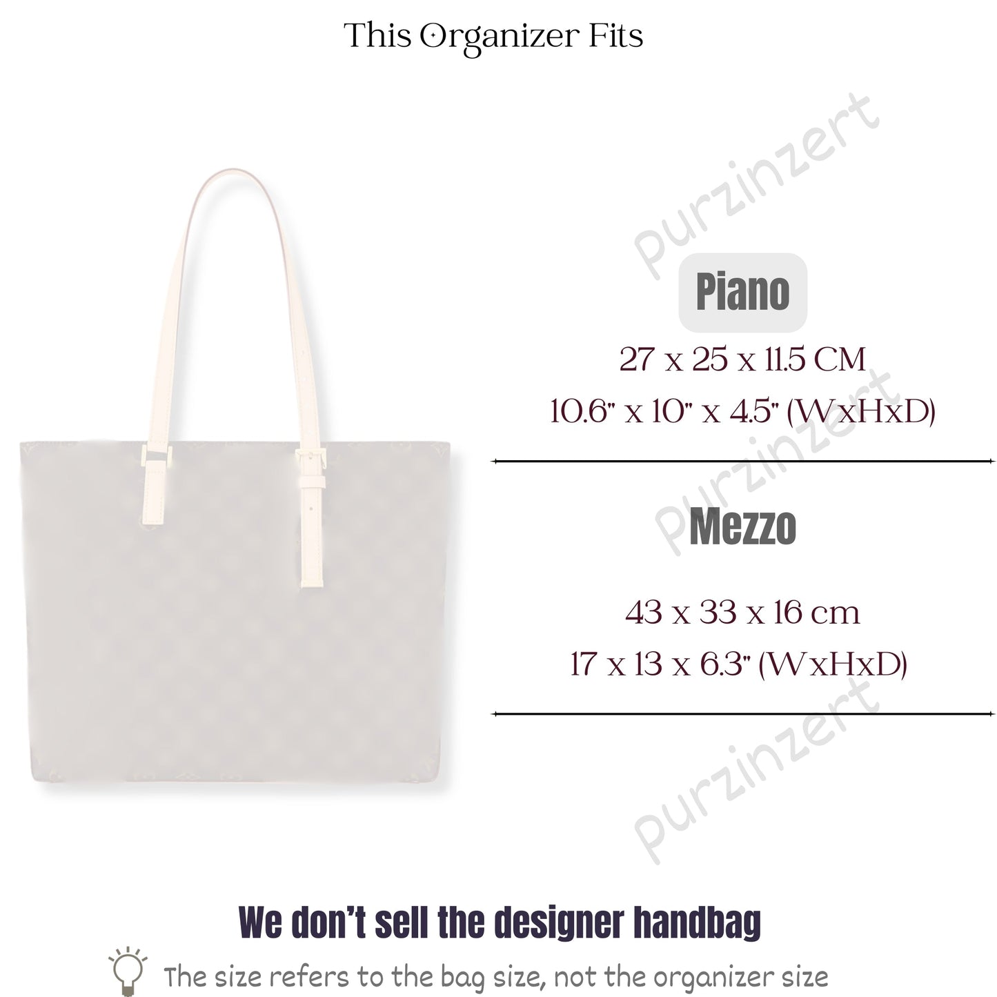 Bag Insert for (LV, Piano Bag) Organizer of Nylon Fabric