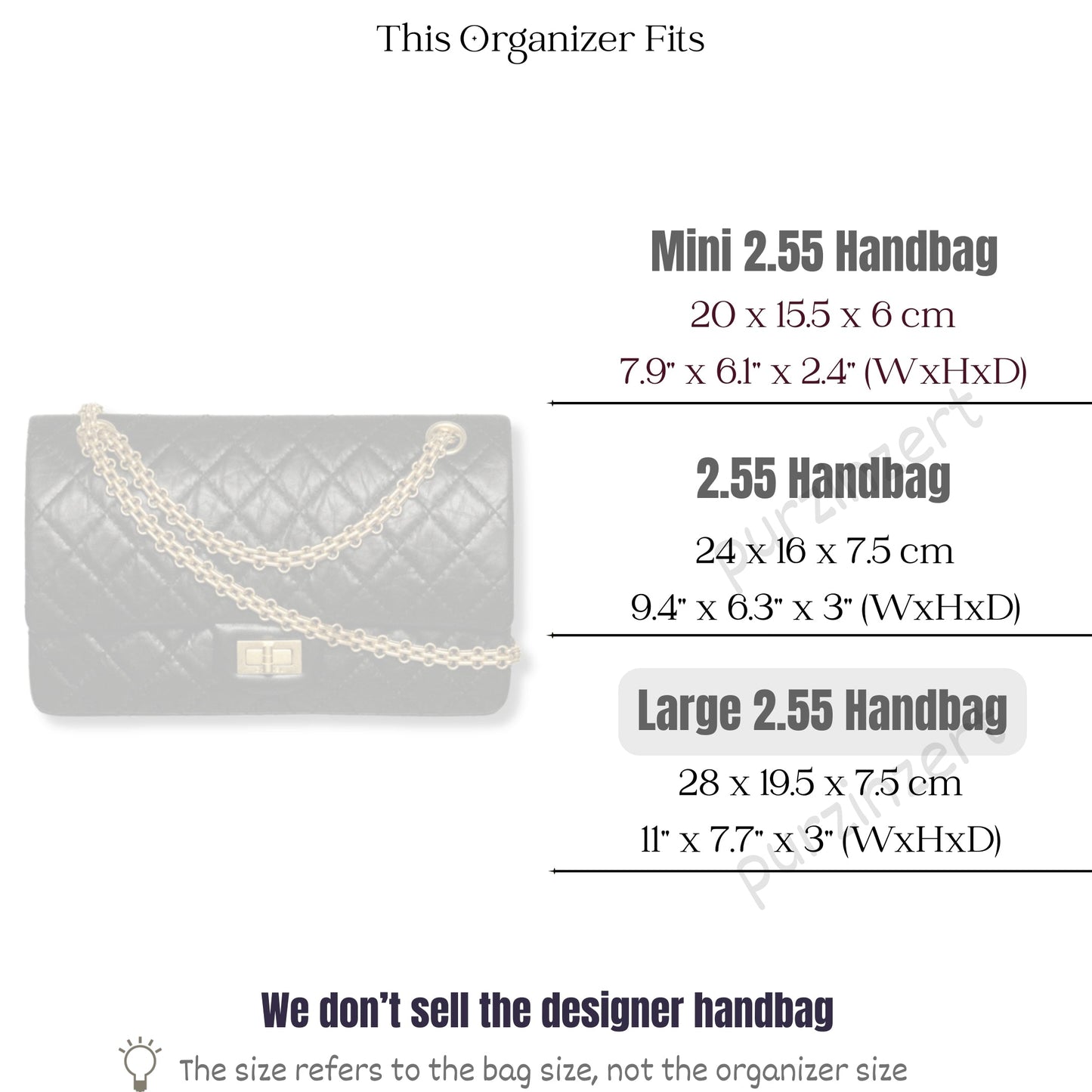 Bag Insert for (Chanel, Large 2.55 Handbag) Organizer of Felt Fabric