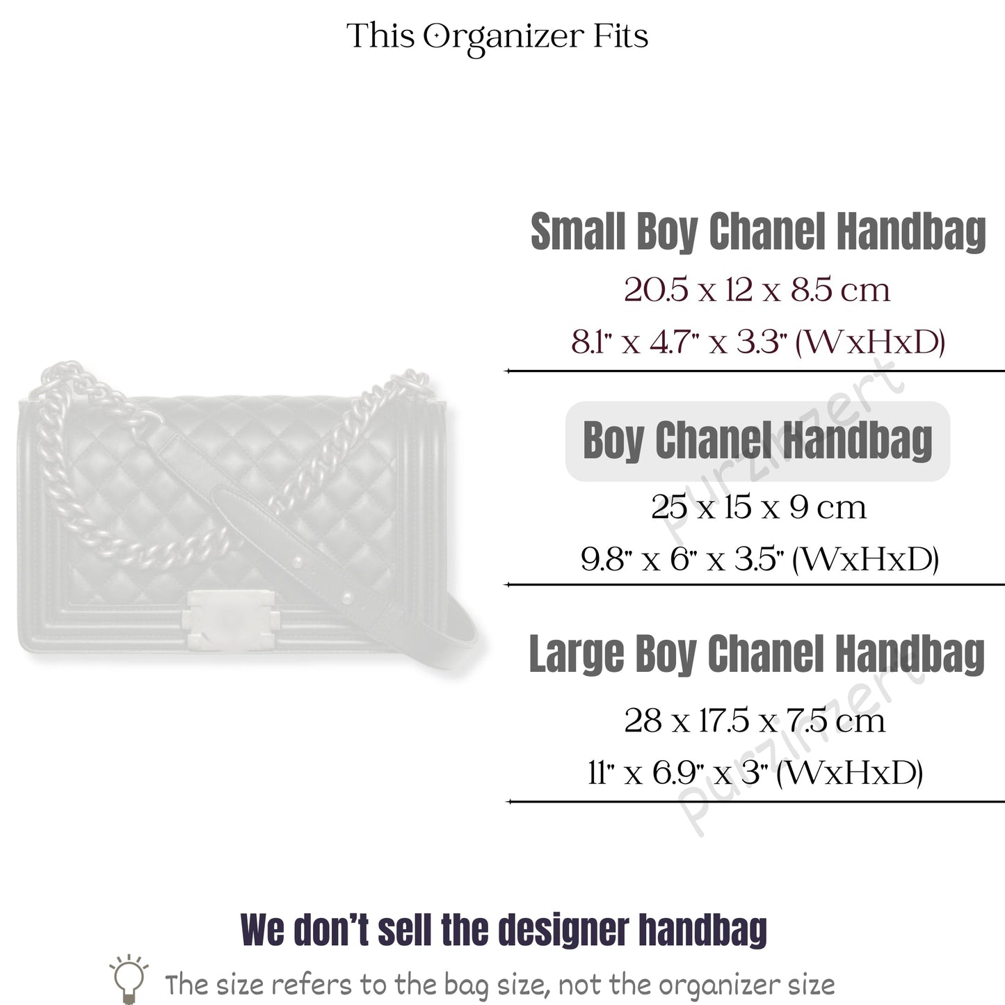Bag Insert for (Chanel, Boy Chanel Handbag 25W 15H) Organizer of Felt Fabric