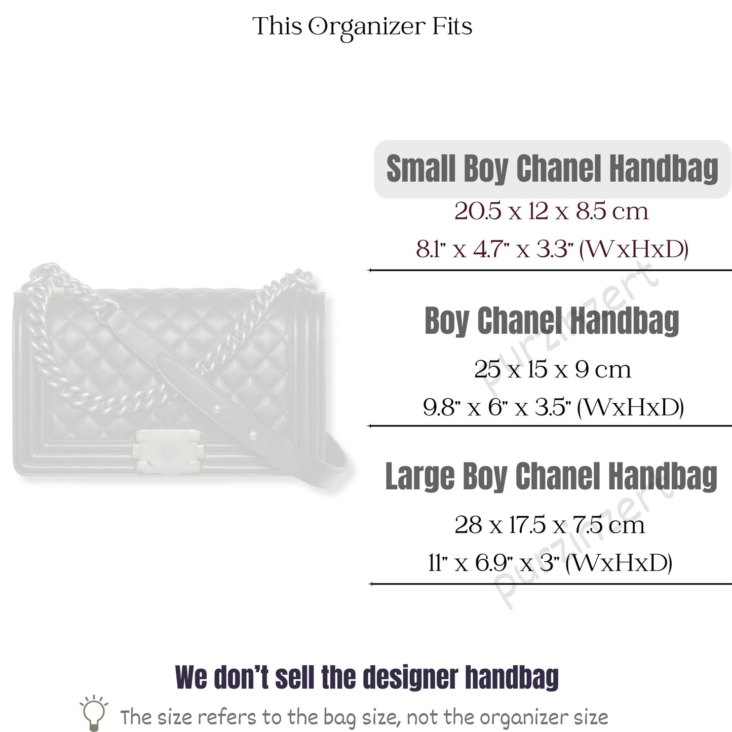 Bag Insert for (Chanel, Small Boy Chanel Handbag) Organizer of Felt Fabric