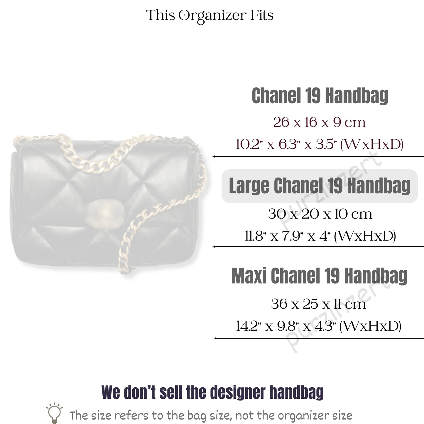 Bag Insert for (Chanel, Chanel 19 Large Handbag) Organizer of Silk Fabric