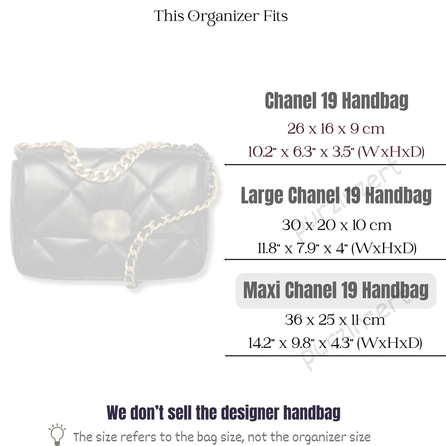 Bag Insert for (Chanel, Chanel 19 Maxi Handbag) Organizer of Felt Fabric