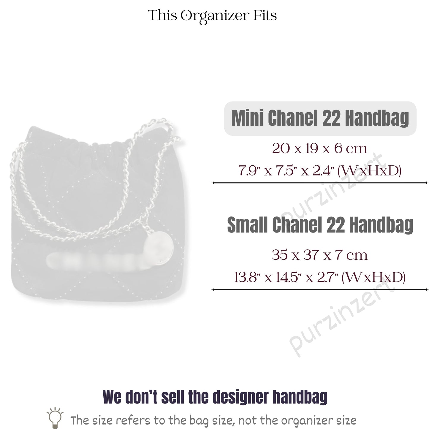 Bag Insert for (Chanel, Mini Chanel 22 Handbag) Organizer of Felt Fabric