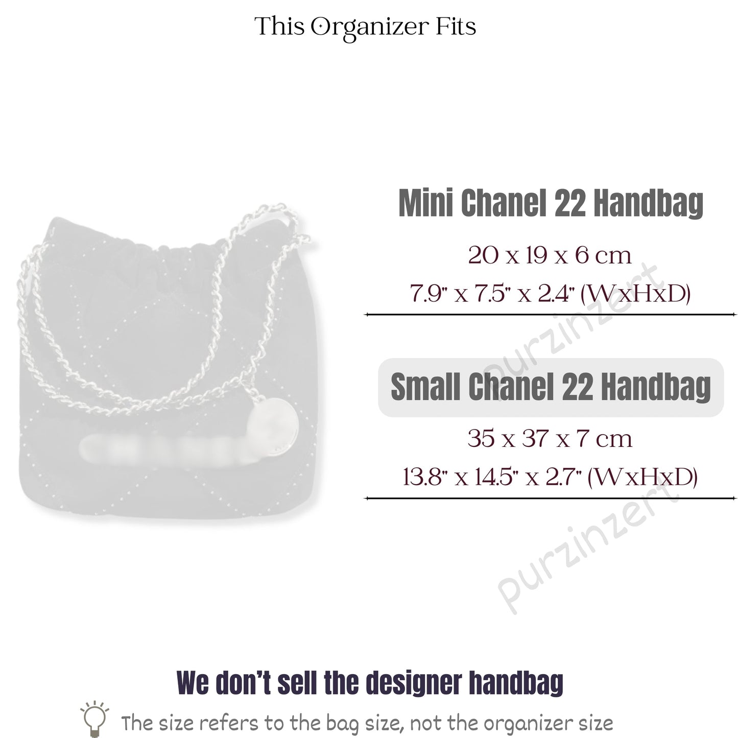 Bag Insert for (Chanel, Small Chanel 22 Handbag) Organizer of Silk Fabric