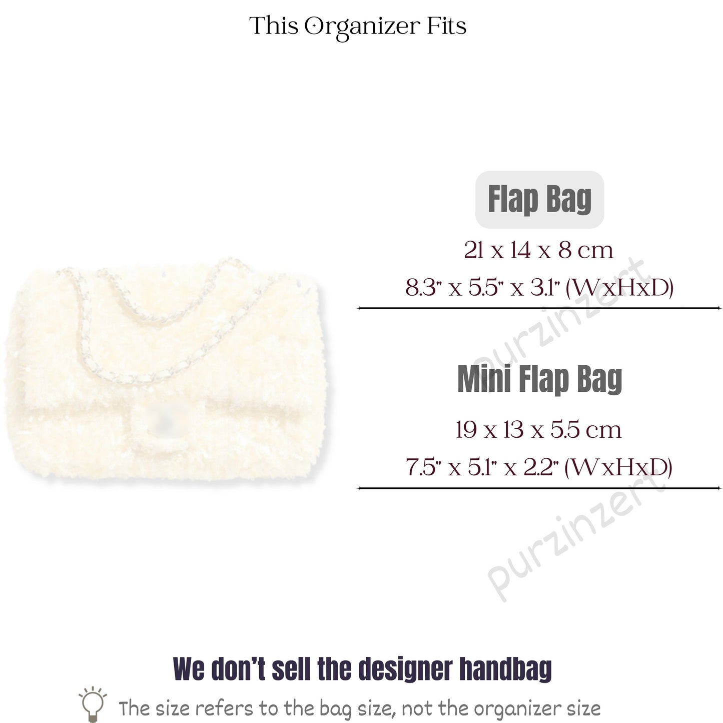 Bag Insert for (Chanel, Flap Bag) Organizer of Felt Fabric