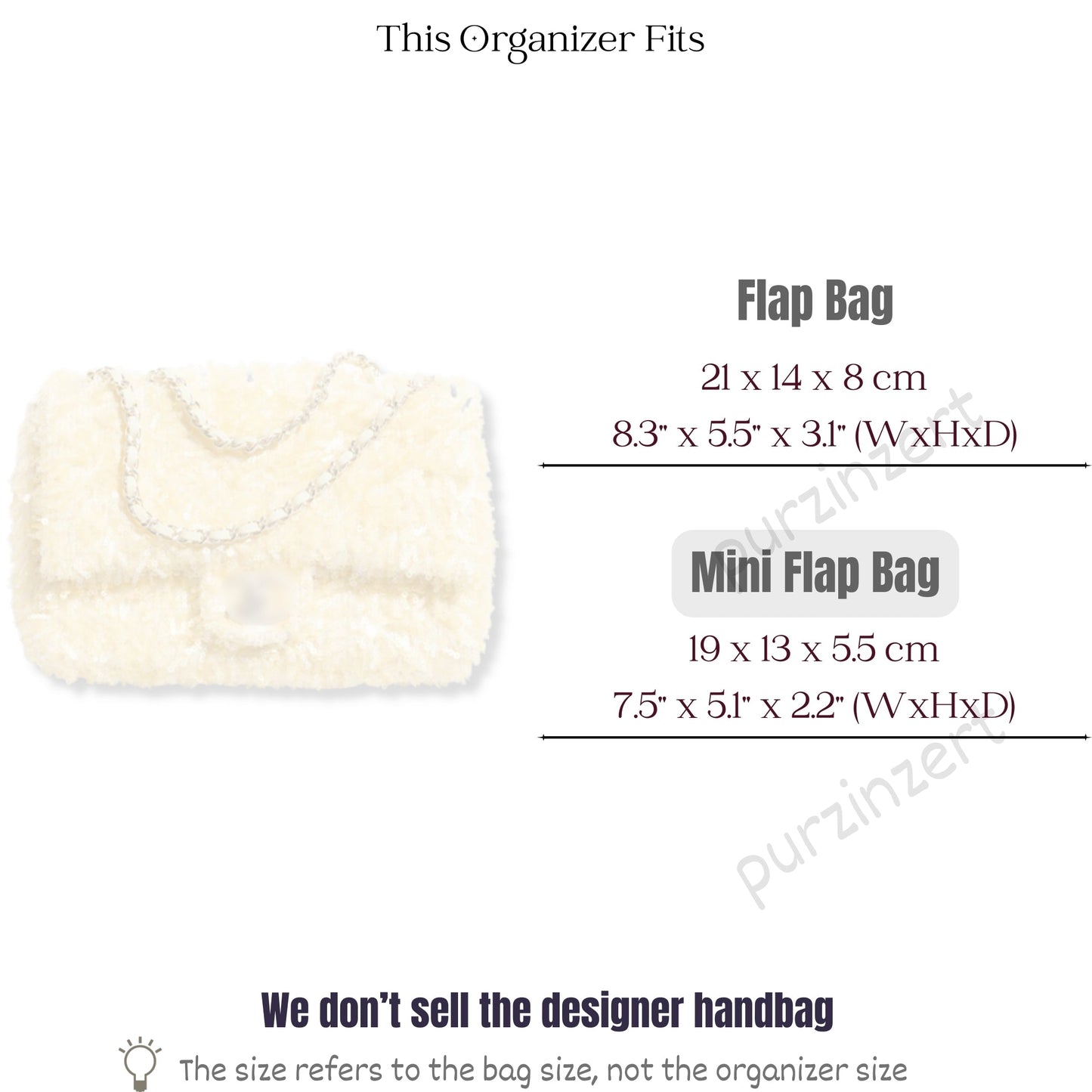 Bag Insert for (Chanel, Mini Flap Bag) Organizer of Felt Fabric