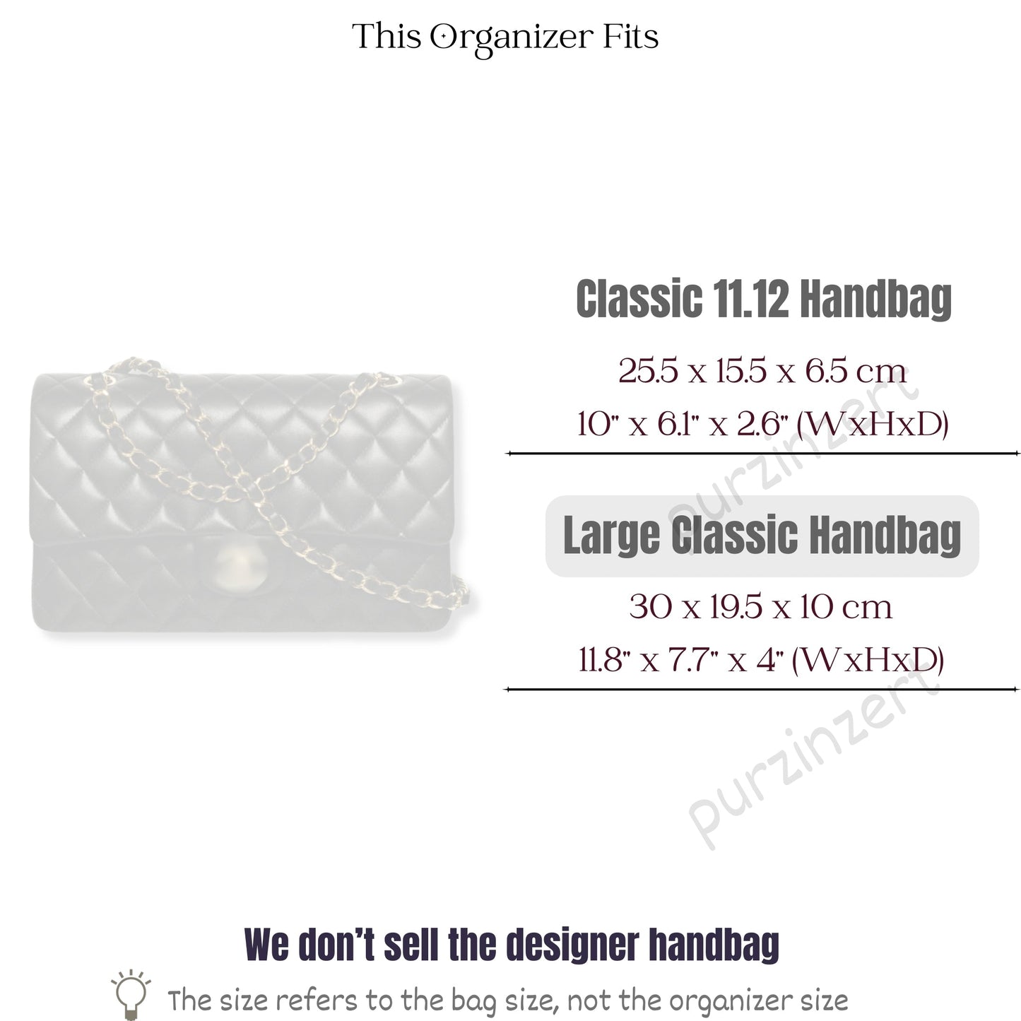 Bag Insert for (Chanel, Large Classic Handbag) Organizer of Silk Fabric