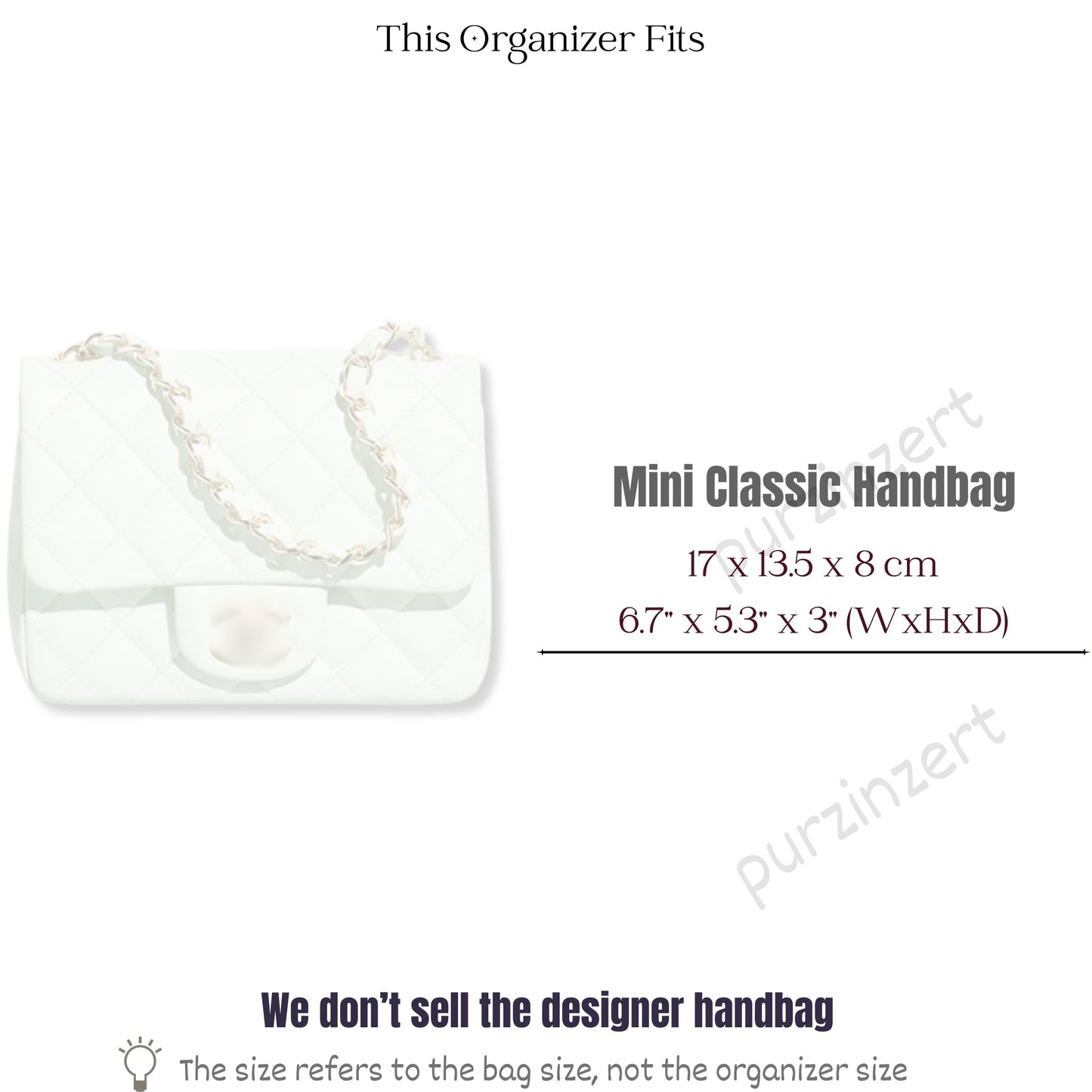 Bag Insert for (Chanel, Mini Classic Handbag 17W 14H) Organizer of Felt Fabric