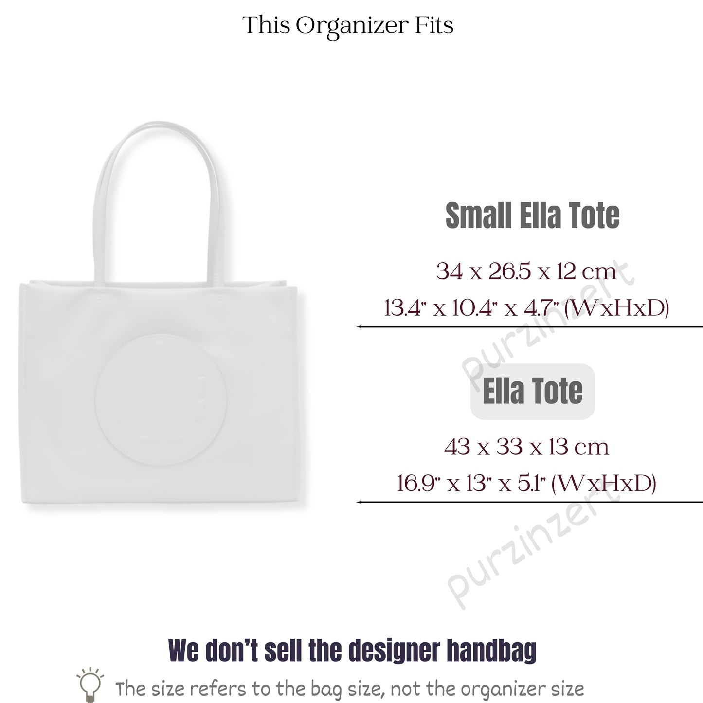Bag Insert for (Tory Burch, Ella Tote) Organizer of Felt Fabric