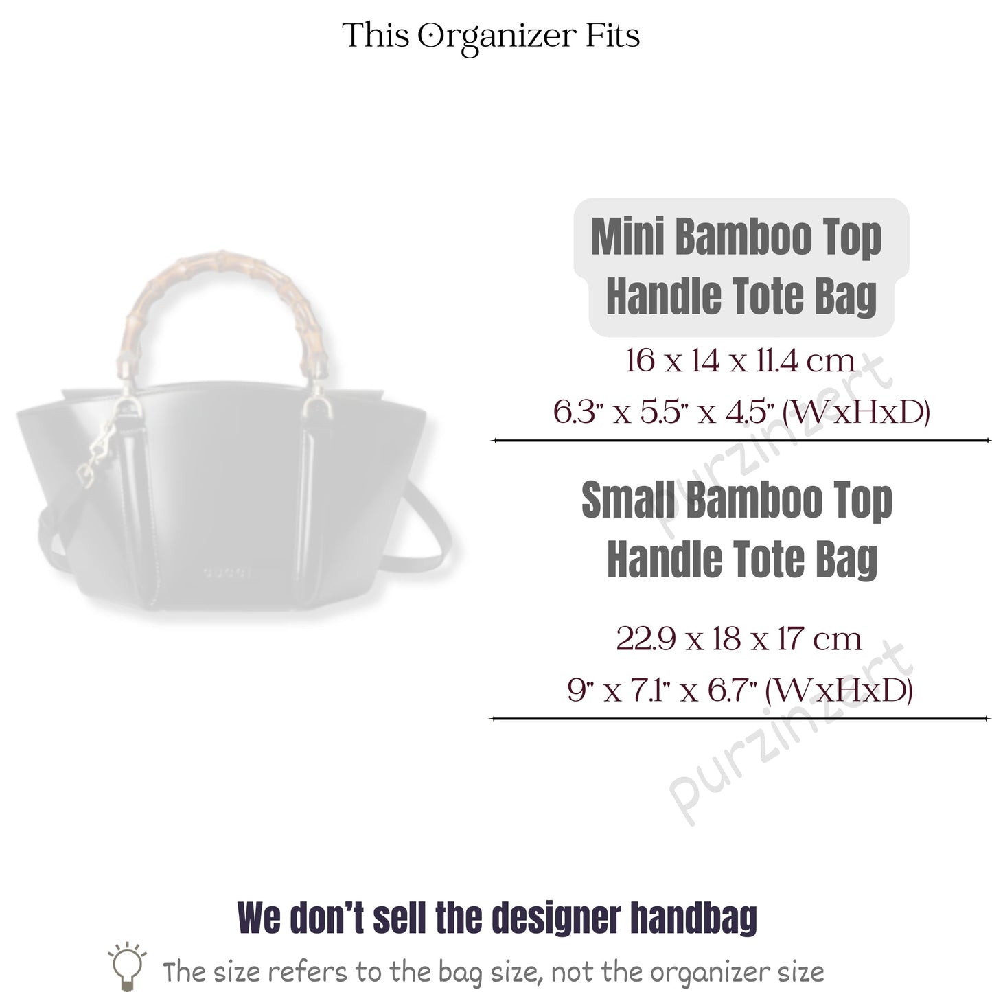 Bag Insert for (Gucci, Mini bamboo top handle tote bag) Organizer of Nylon Fabric