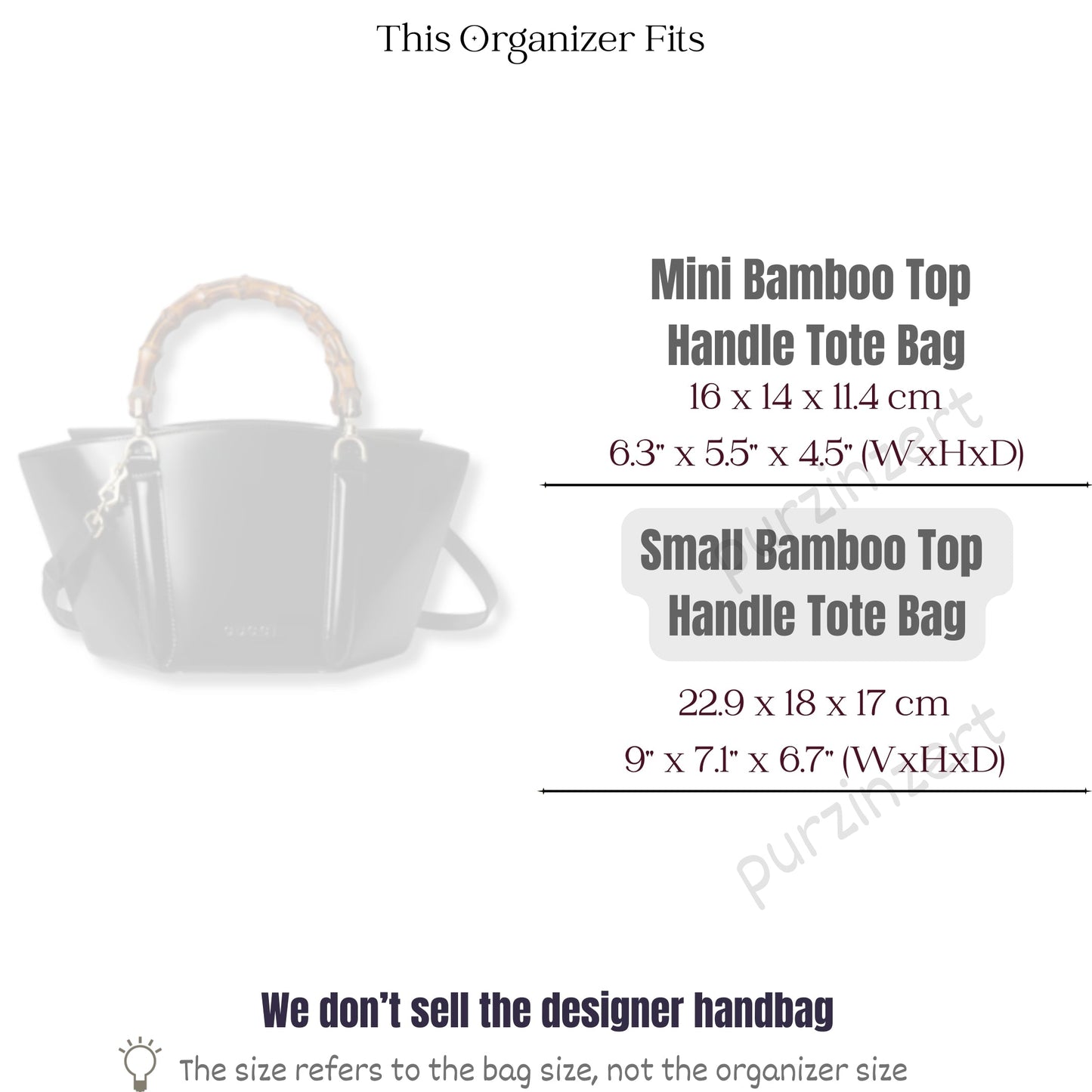 Bag Insert for (Gucci, Small bamboo top handle tote bag) Organizer of Nylon Fabric