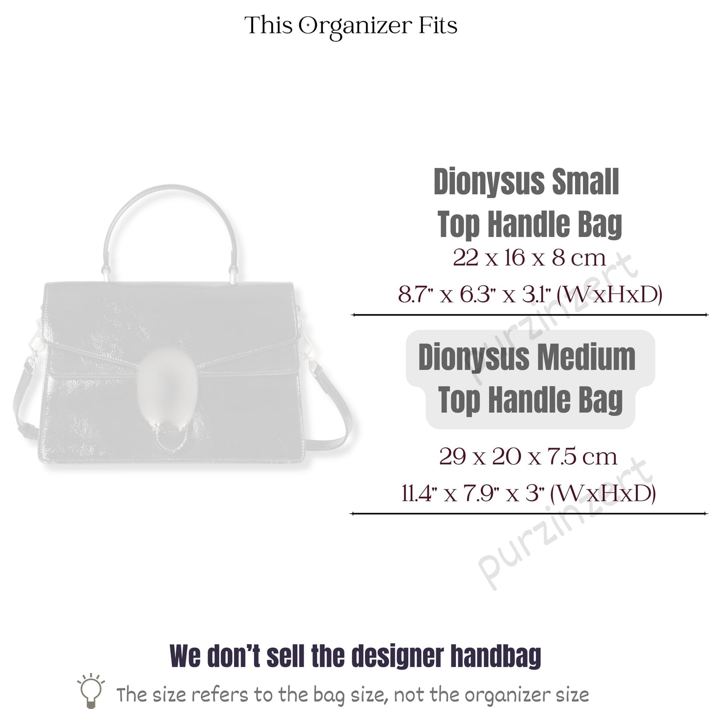 Bag Insert for (Gucci, Dionysus medium top handle bag) Organizer of Felt Fabric