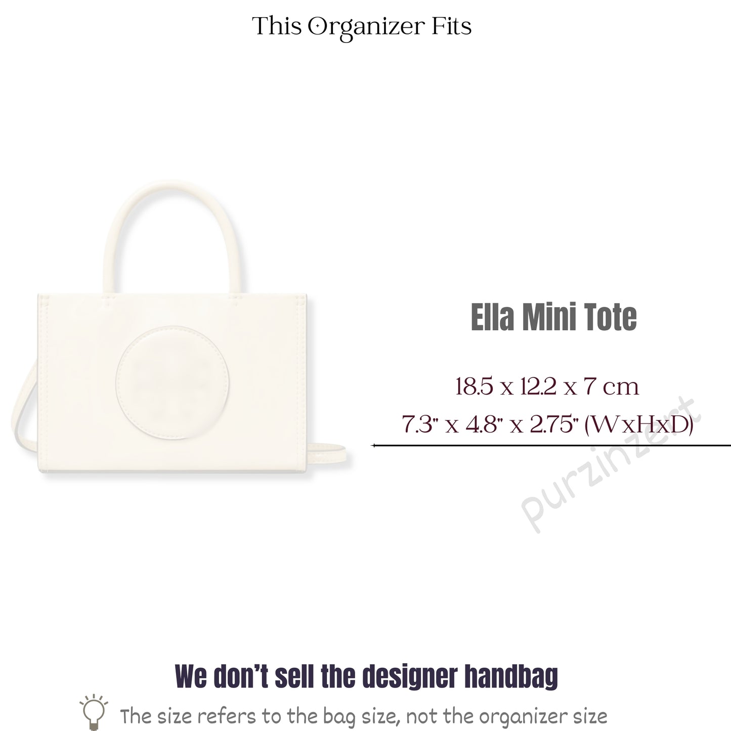 Bag Insert for (Tory Burch, Ella Mini Tote) Organizer of Felt Fabric