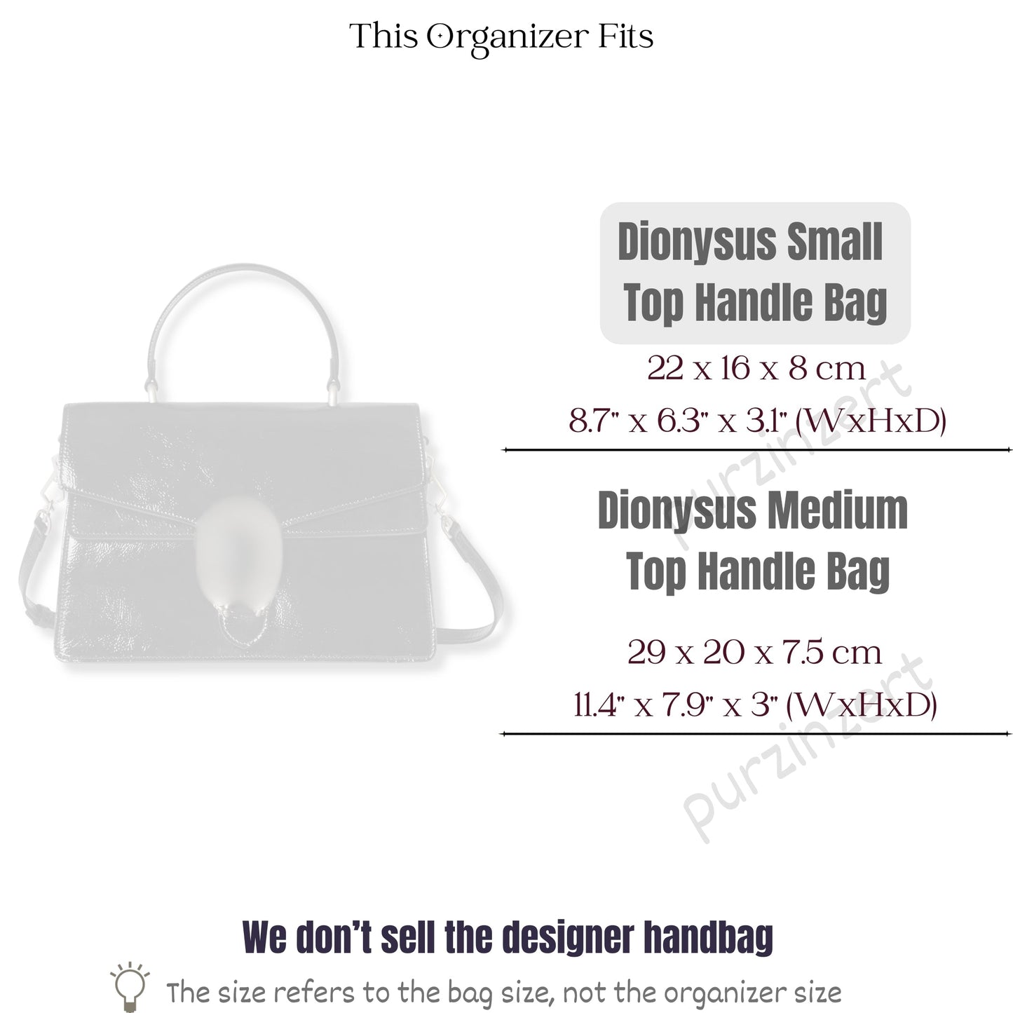 Bag Insert for (Gucci, Dionysus Small top handle bag) Organizer of Felt Fabric