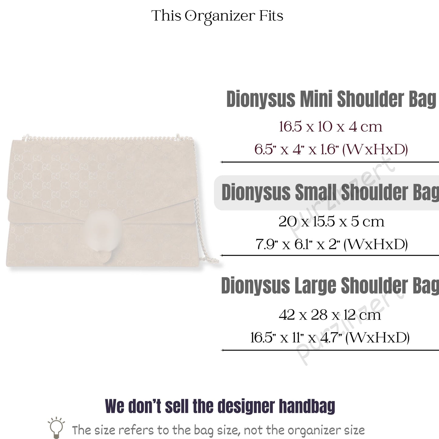 Bag Insert for (Gucci, Dionysus small shoulder bag) Organizer of Felt Fabric