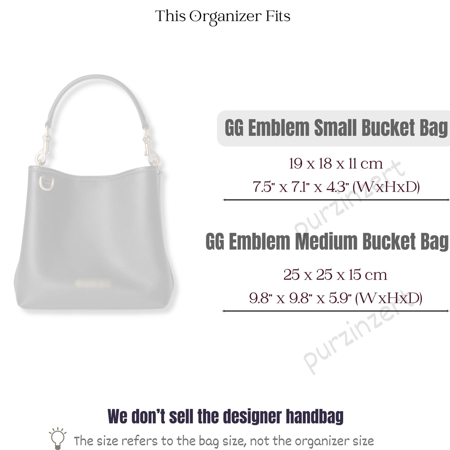 Bag Insert for (Gucci, GG Emblem small bucket bag, 7.5W x 7.1H x 4.3D) Organizer of Silk Fabric