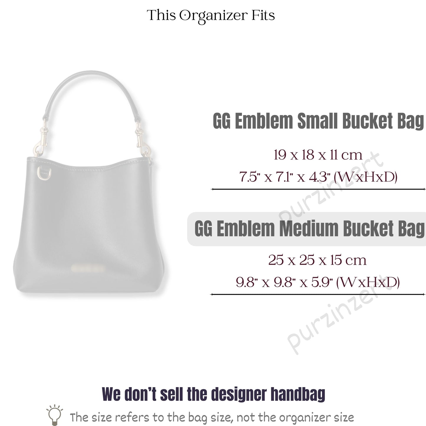 Bag Insert for (Gucci, GG Emblem medium bucket bag, 9.8W x 9.8H x 5.9D) Organizer of Felt Fabric