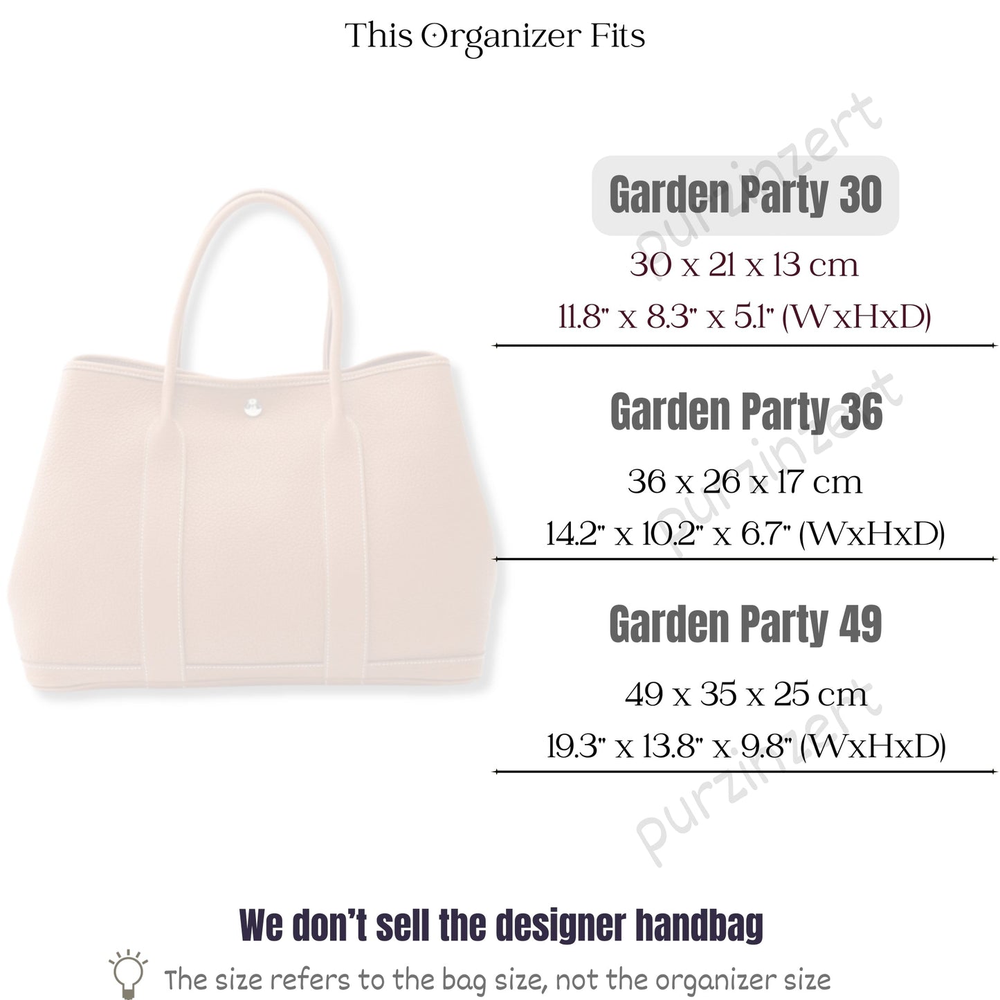 Bag Insert for (Hermes, Garden Party 30) Organizer of Silk Fabric