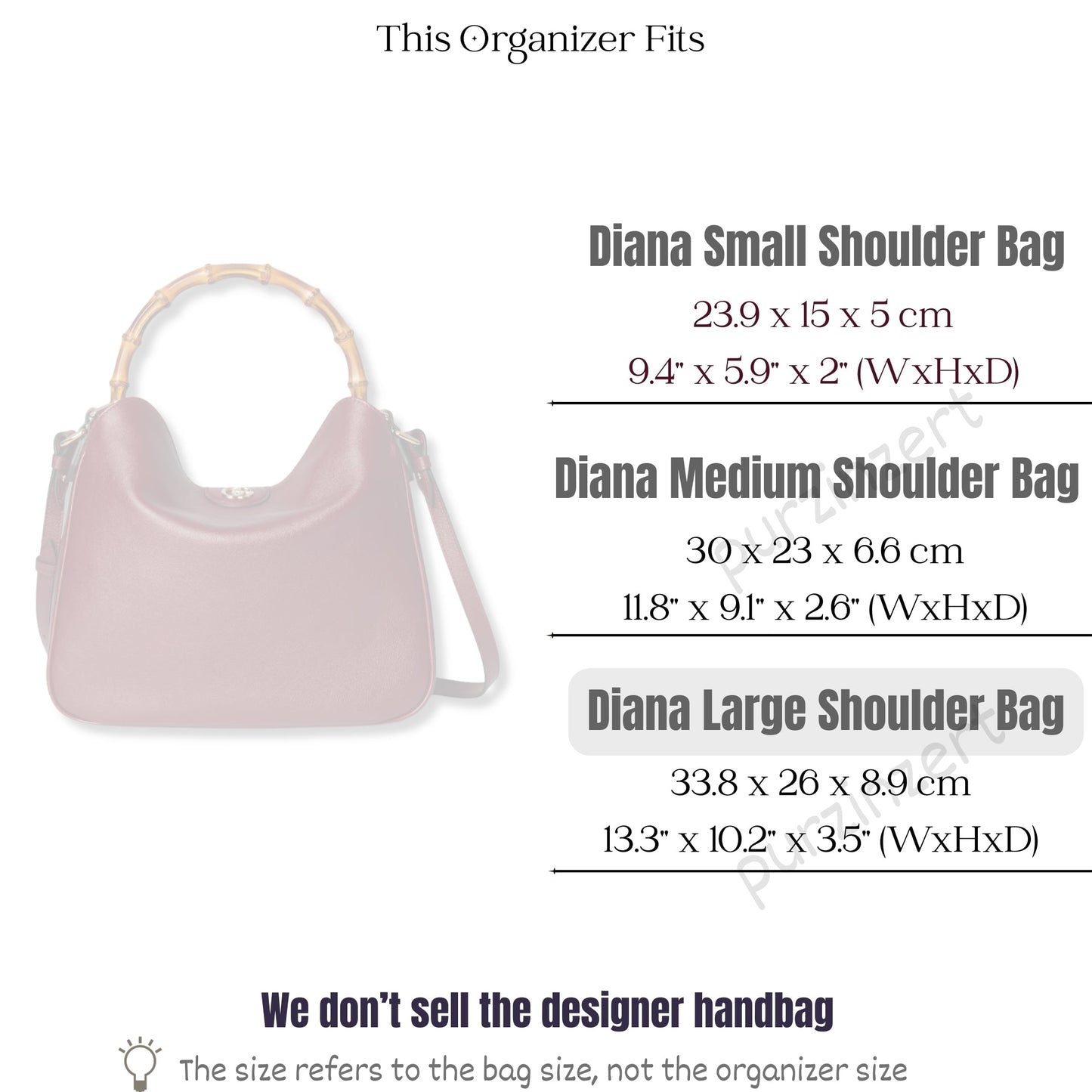 Bag Insert for (Gucci, Diana large shoulder bag) Organizer of Silk Fabric