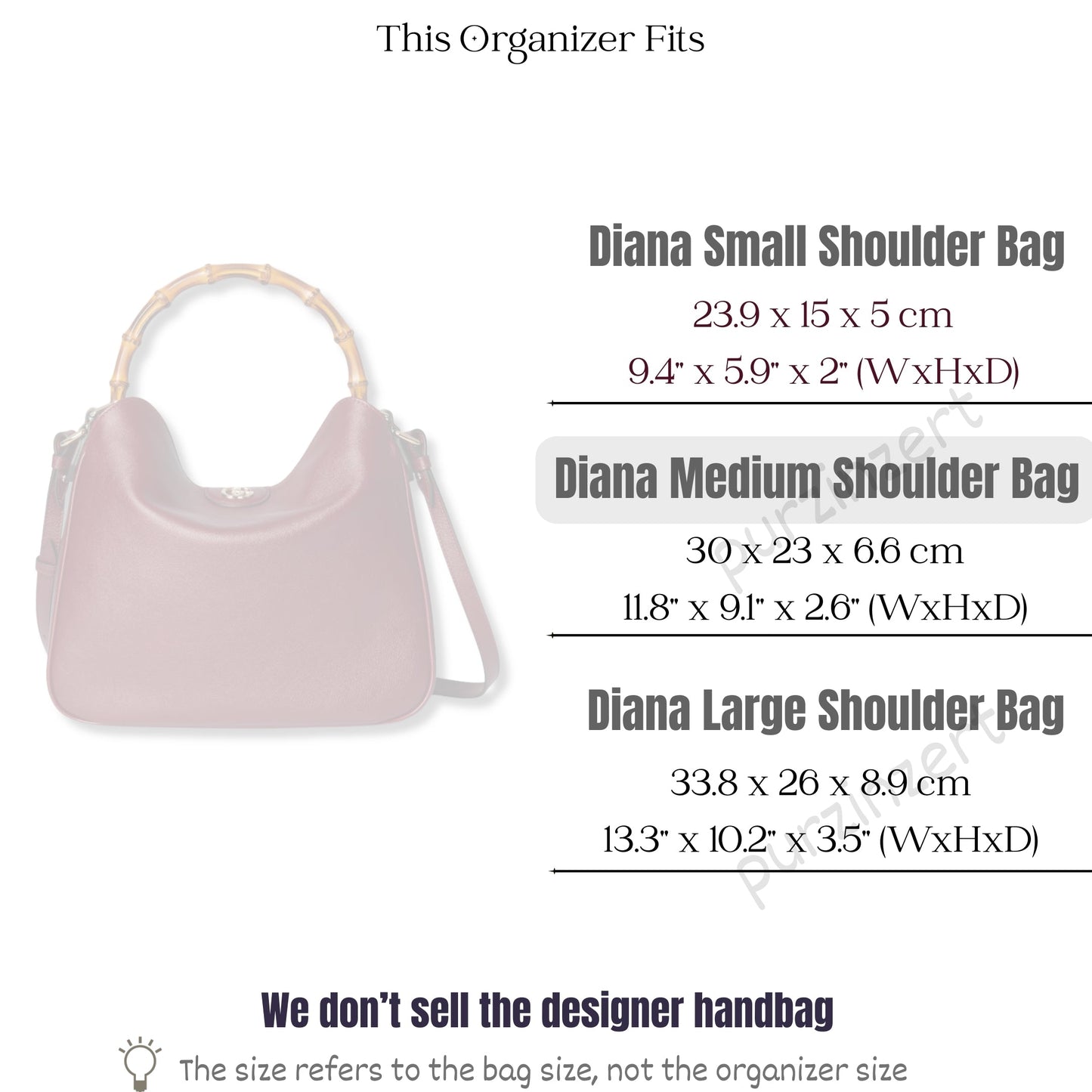 Bag Insert for (Gucci, Diana medium shoulder bag) Organizer of Silk Fabric