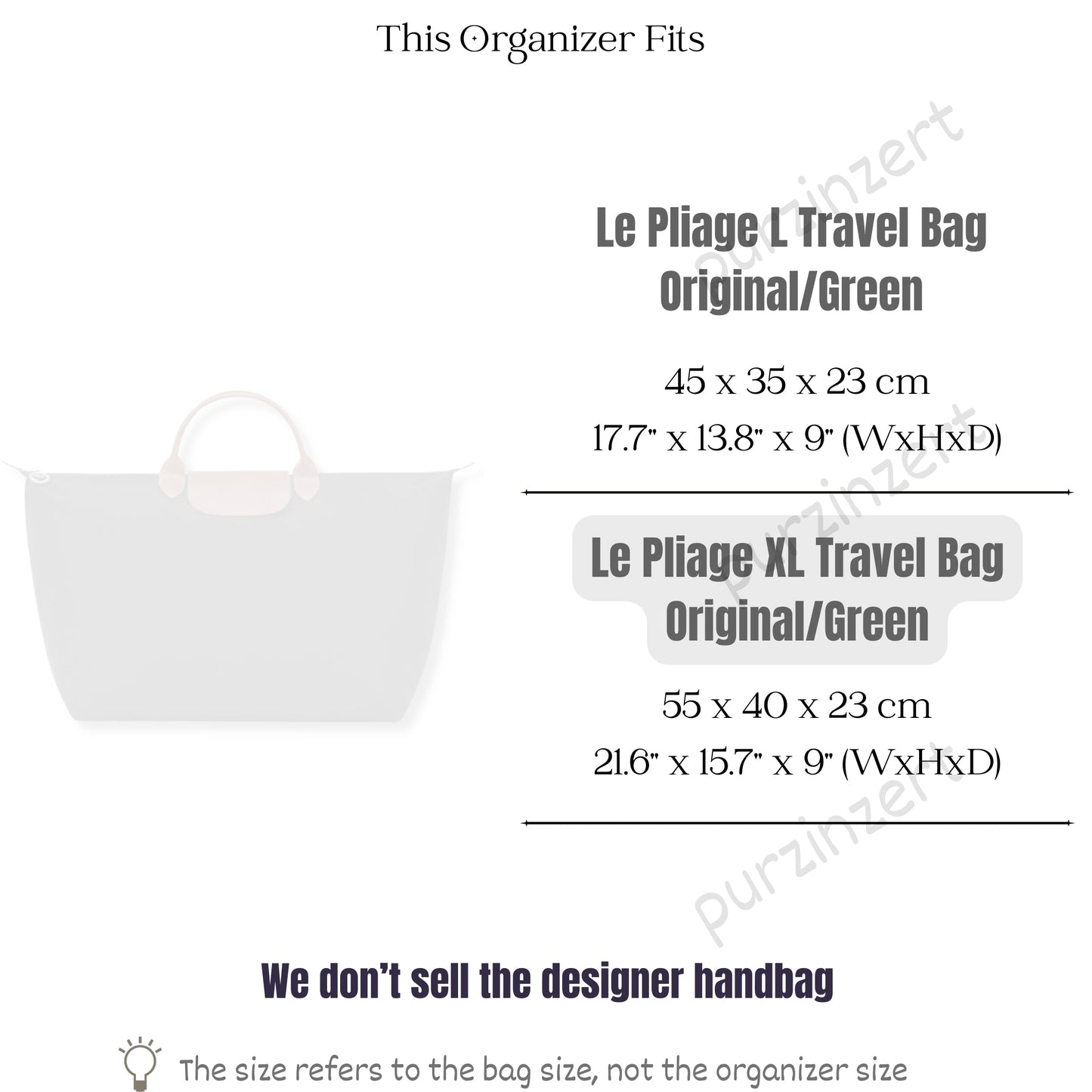 Bag Insert for (Longchamp, Le Pliage Green XL Travel bag) Organizer of Felt Fabric