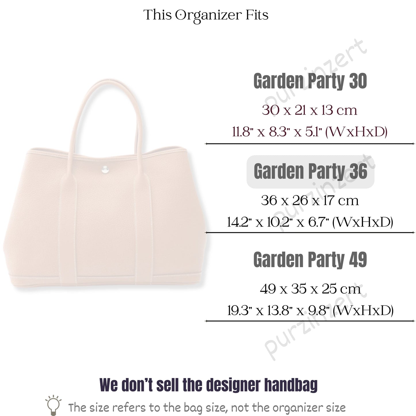 Bag Insert for (Hermes, Garden Party 36) Organizer of Silk Fabric