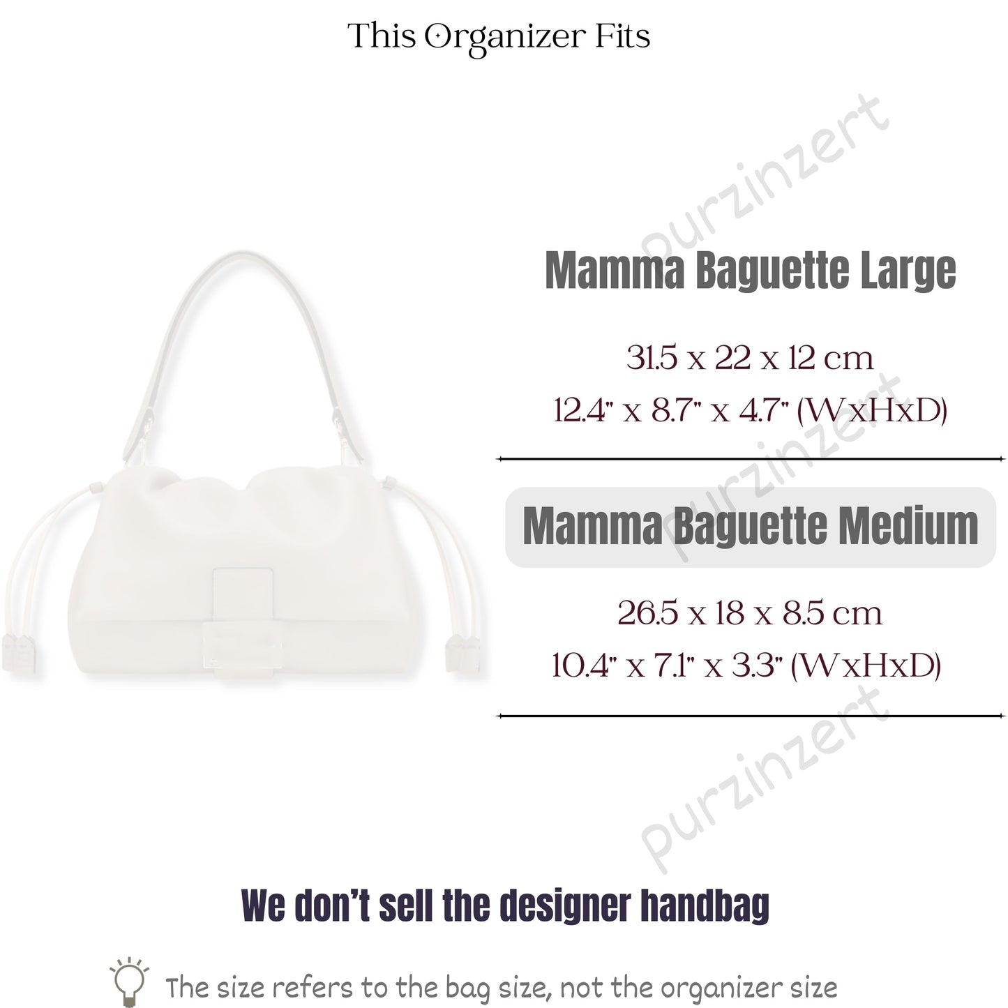 Bag Insert for (Fendi, Mamma Baguette Medium) Organizer of Silk Fabric