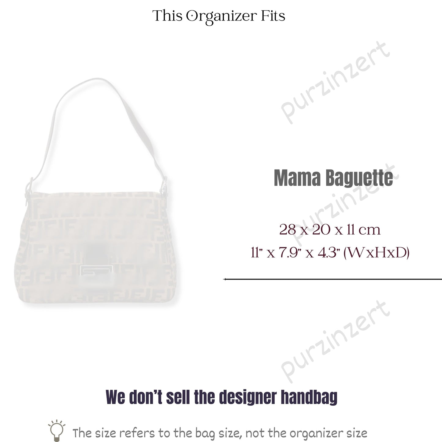 Bag Insert for (Fendi, Mama Baguette) Organizer of Silk Fabric