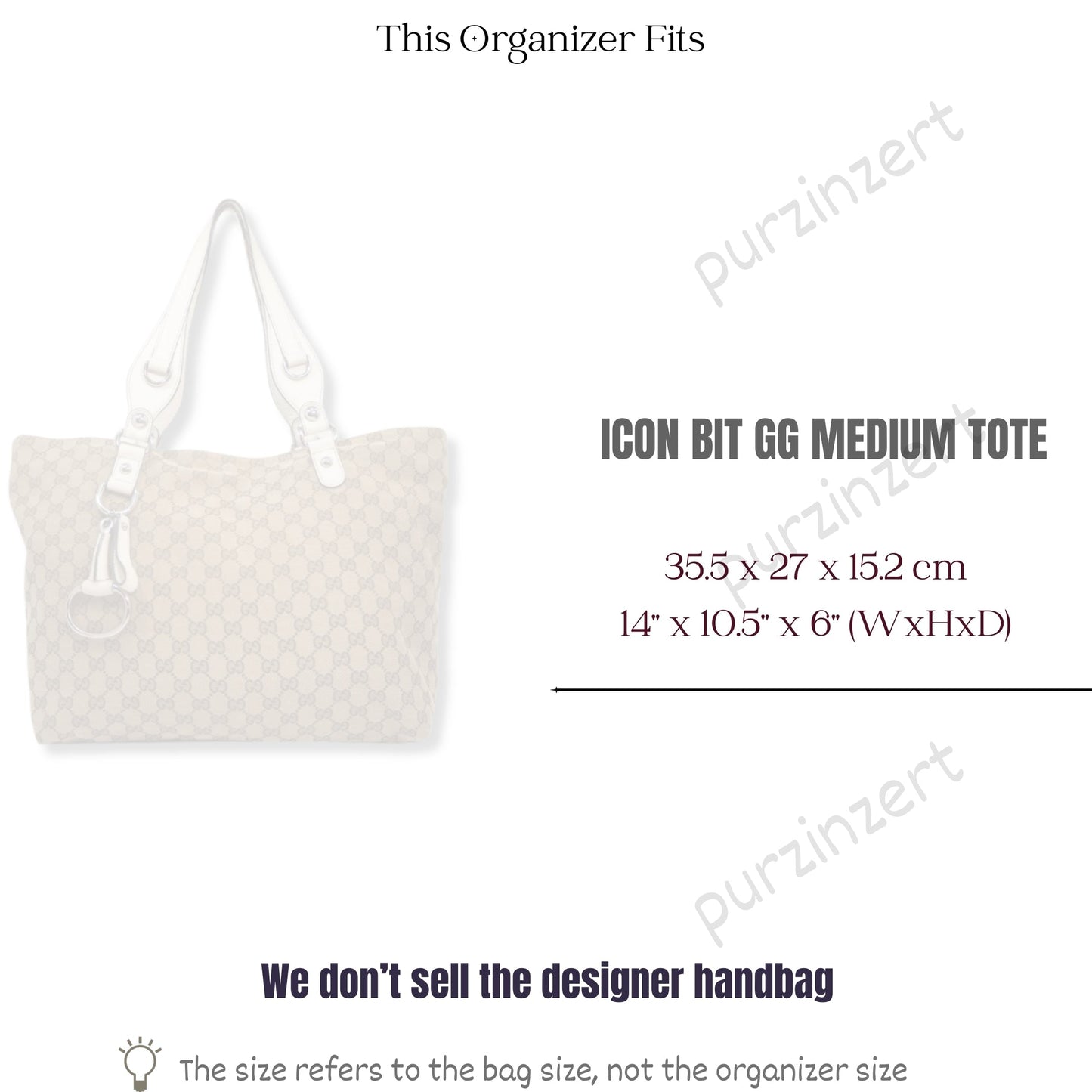 Bag Insert for (Gucci, ICON BIT GG MEDIUM TOTE) Organizer of Felt Fabric