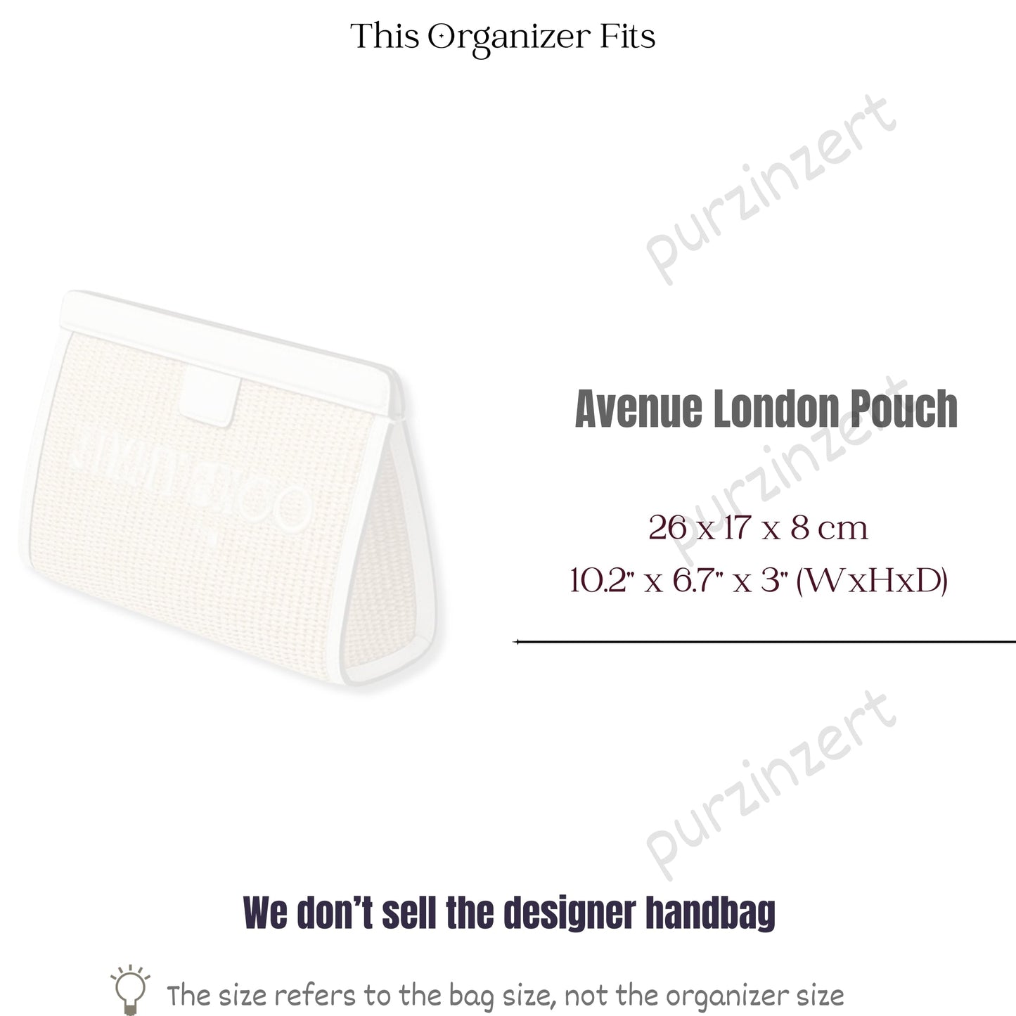 Bag Insert for (Jimmy Choo, Avenue London Pouch) Organizer of Felt Fabric