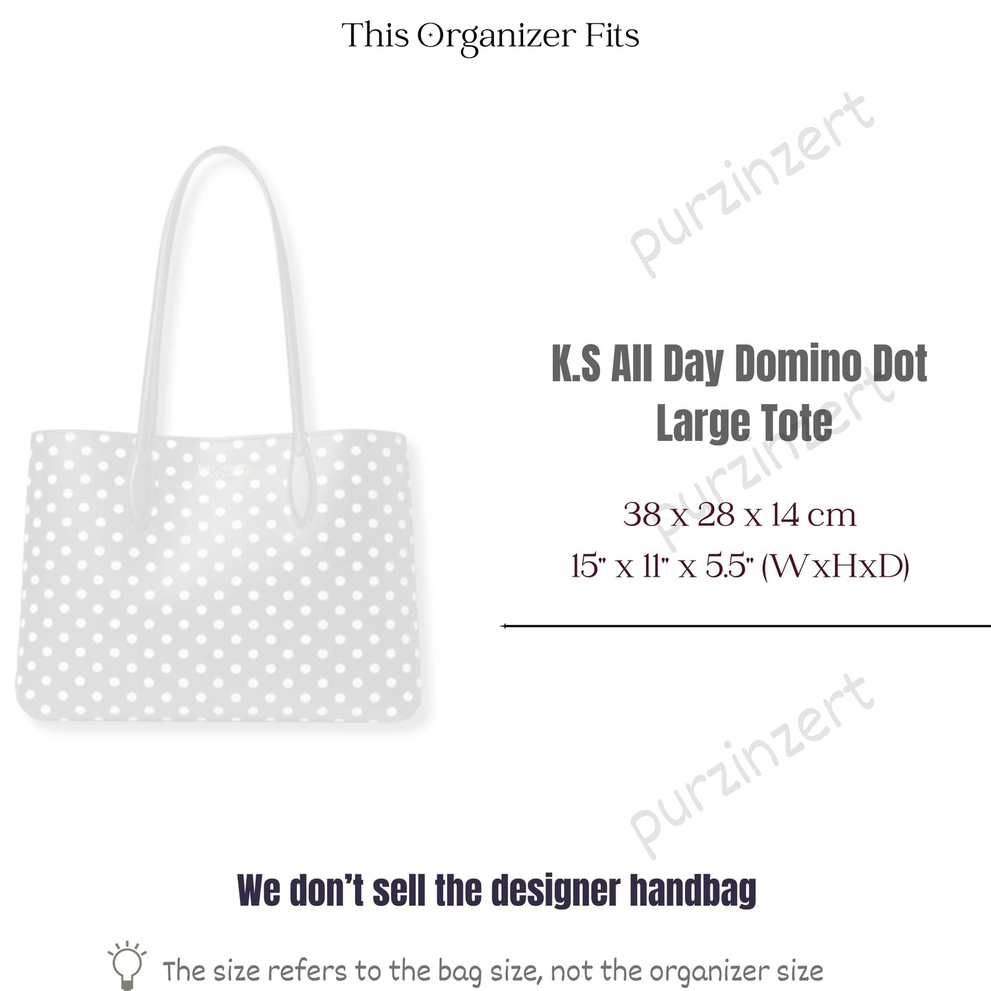 Bag Insert for (Kate Spade, All Day Domino Dot Large Tote) Organizer of Felt Fabric