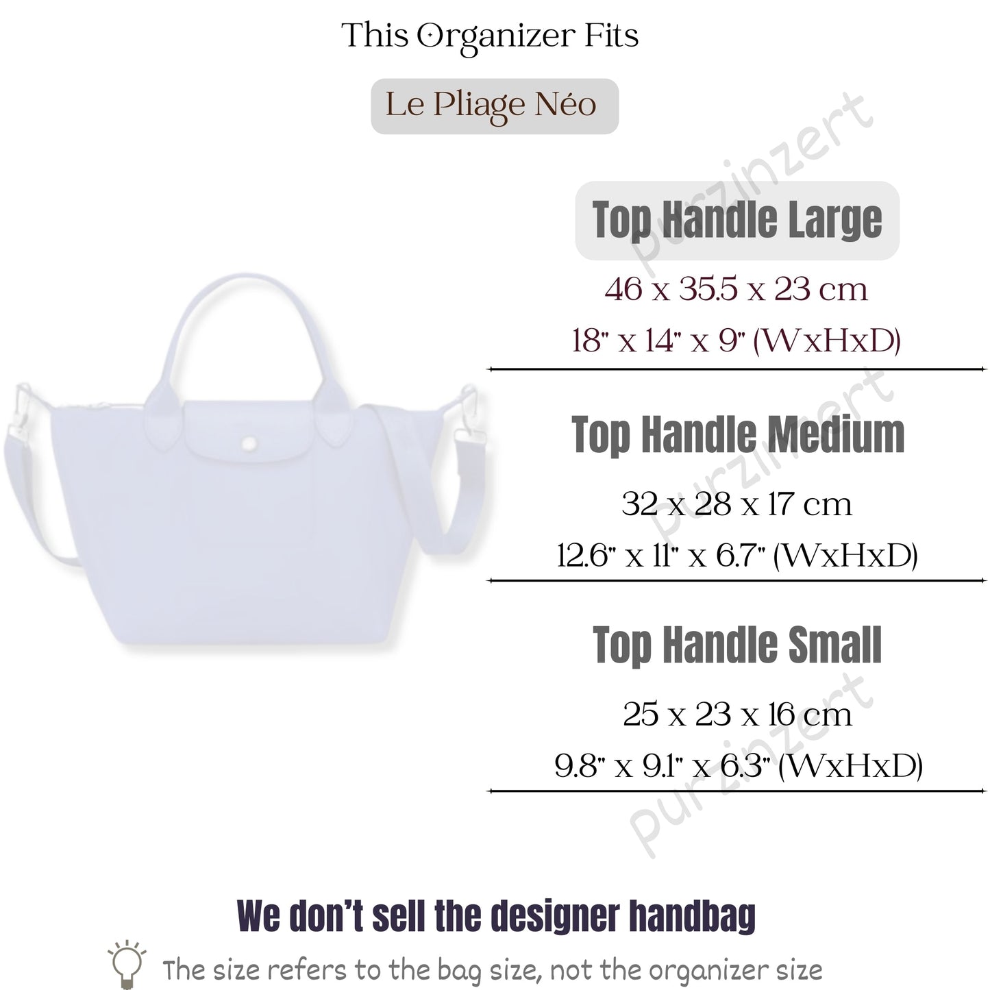 Bag Insert for (Longchamp, Le Pliage Néo Top Handle Large) Organizer of Nylon Fabric