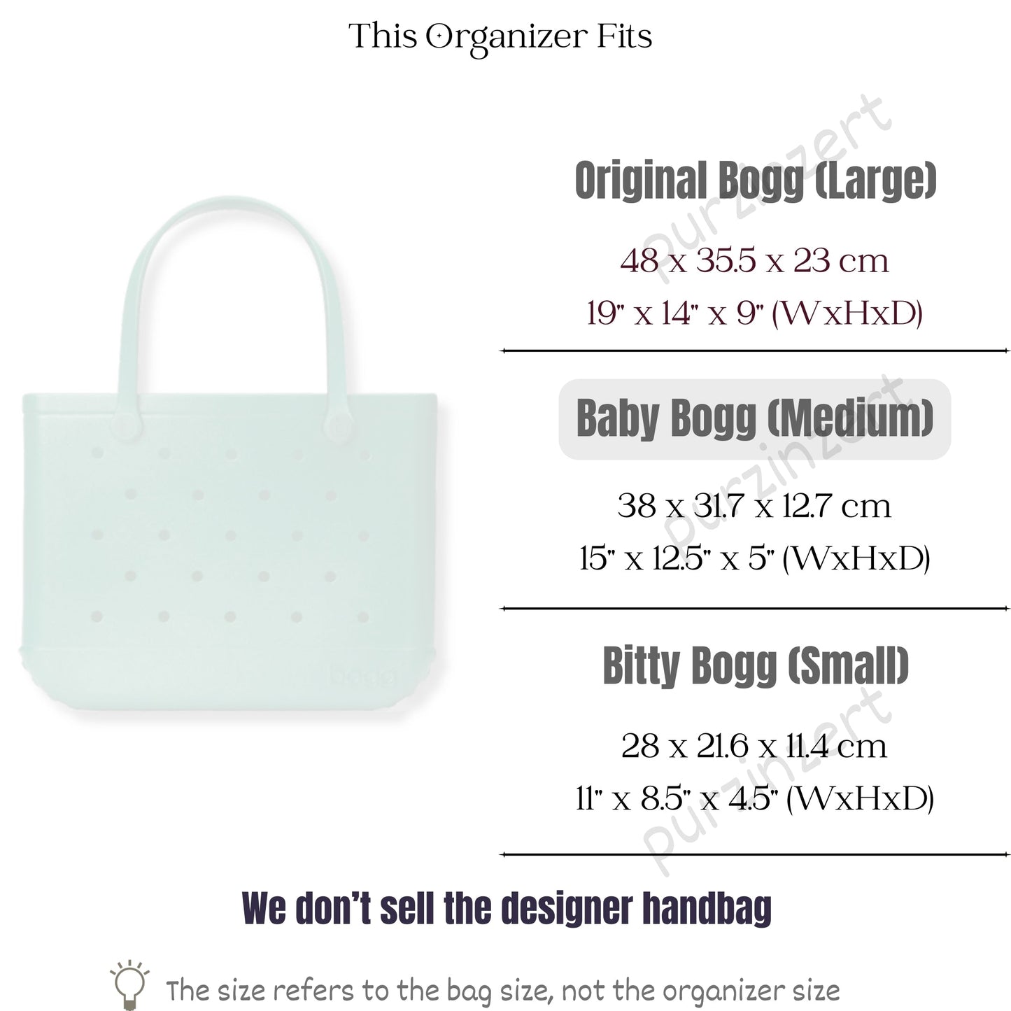 Bag Insert for (Bogg, Baby Bogg Bag) Organizer of Nylon Fabric